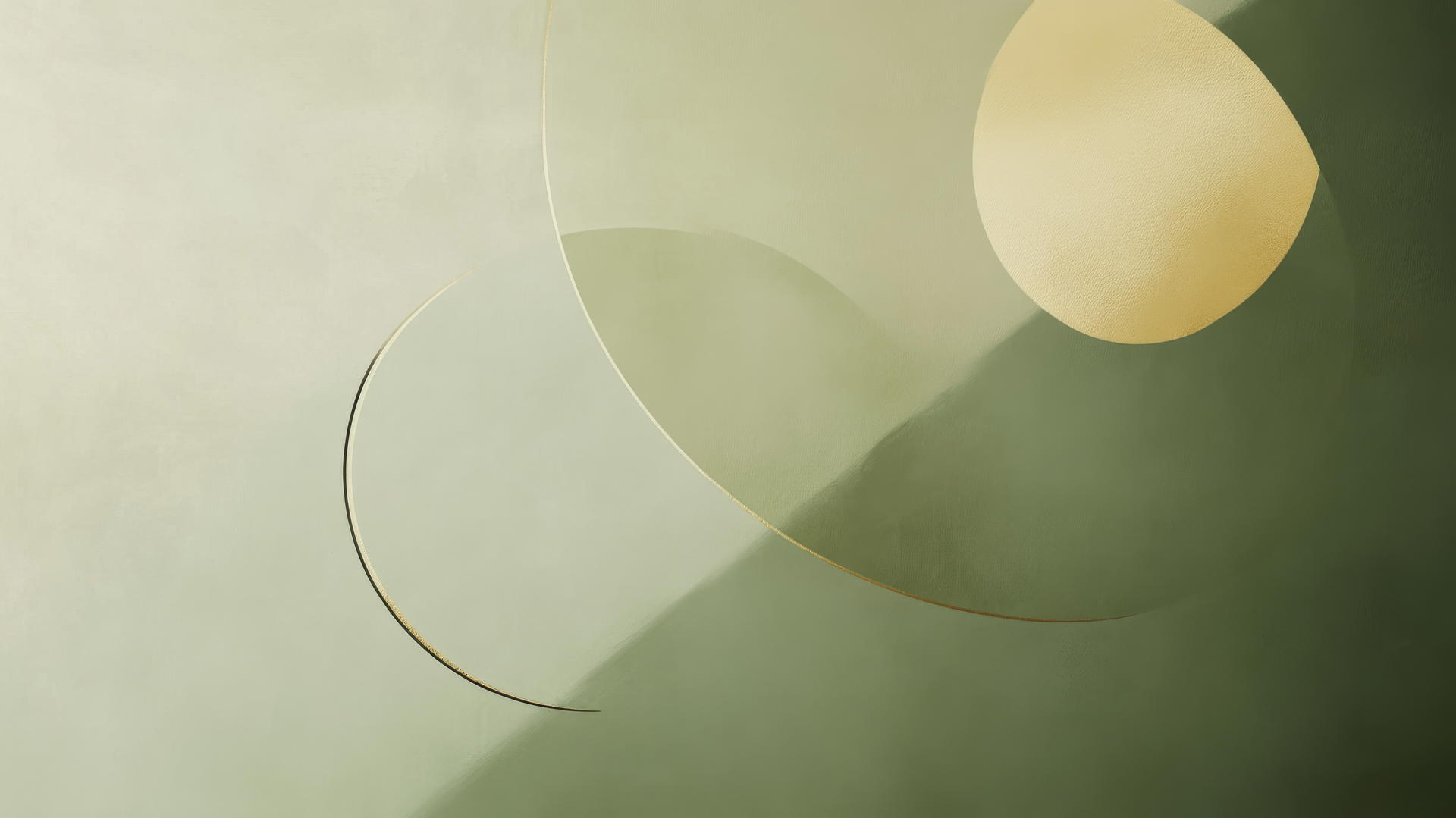 Minimalist olive green wallpaper with gradient and gold geometric shapes