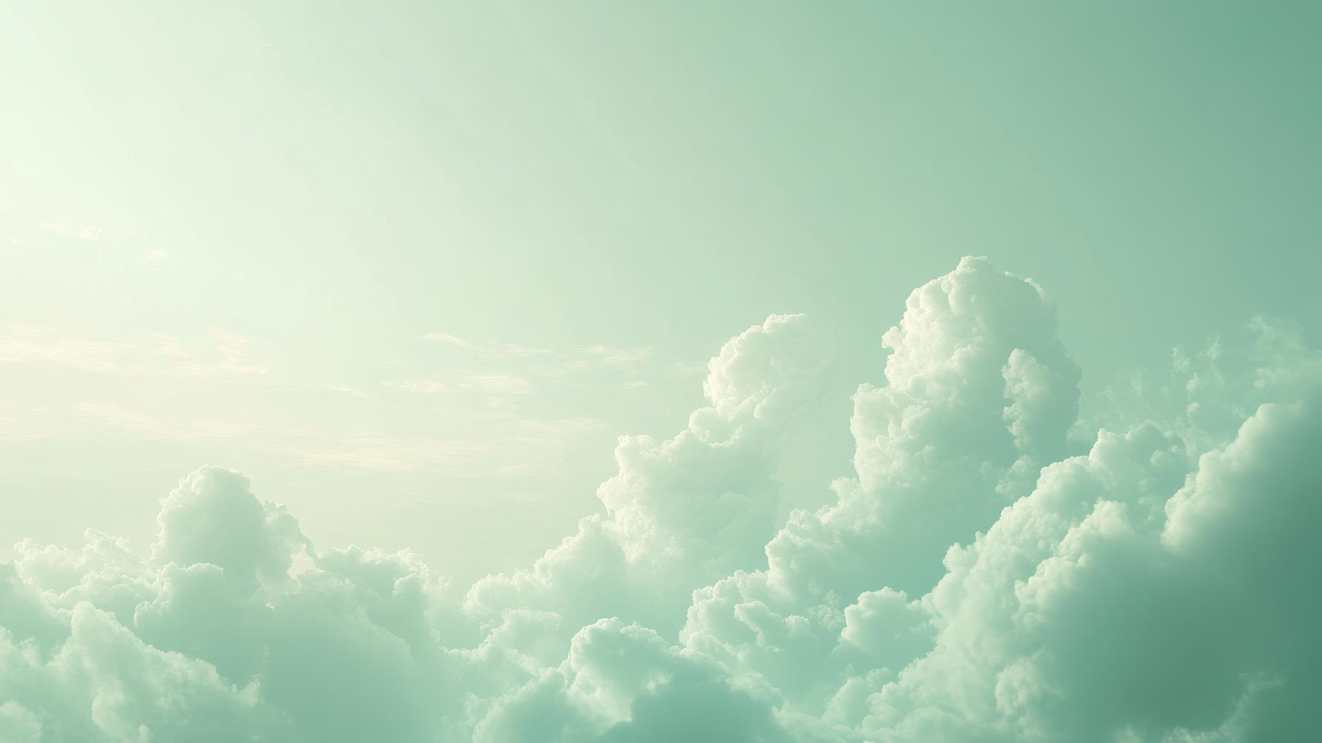 Sage green aesthetic wallpaper with soft clouds and gentle sunlight