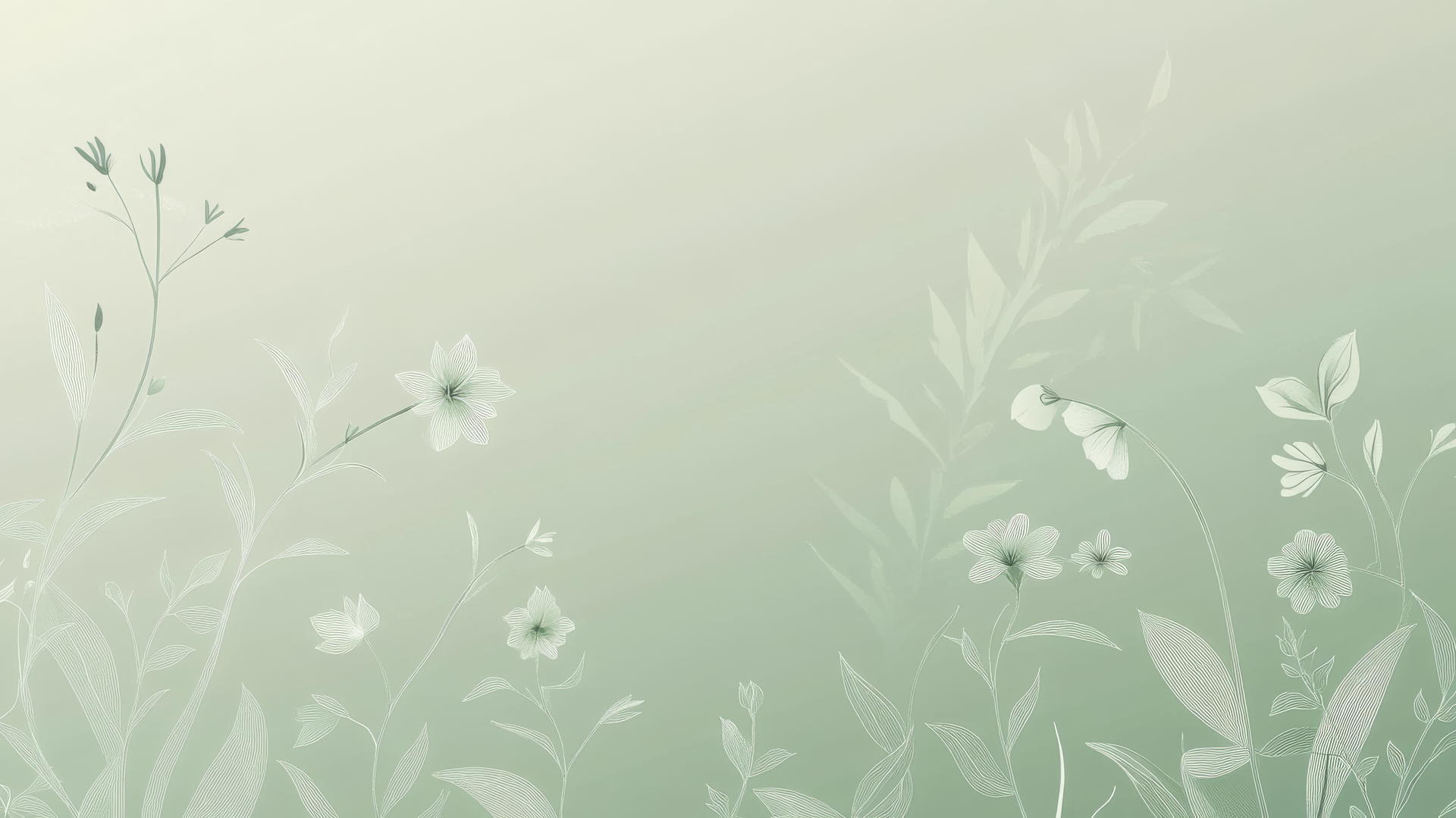 sage green aesthetic wallpaper with line art of wildflowers and leaves