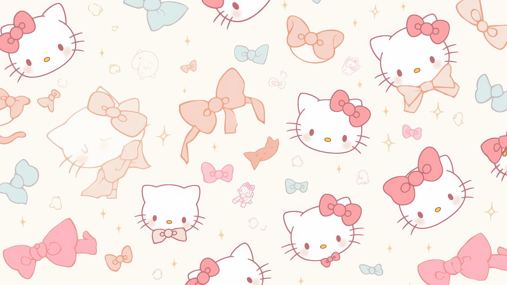 hello kitty wallpaper aesthetic with white background, pink bows, and glitter accents