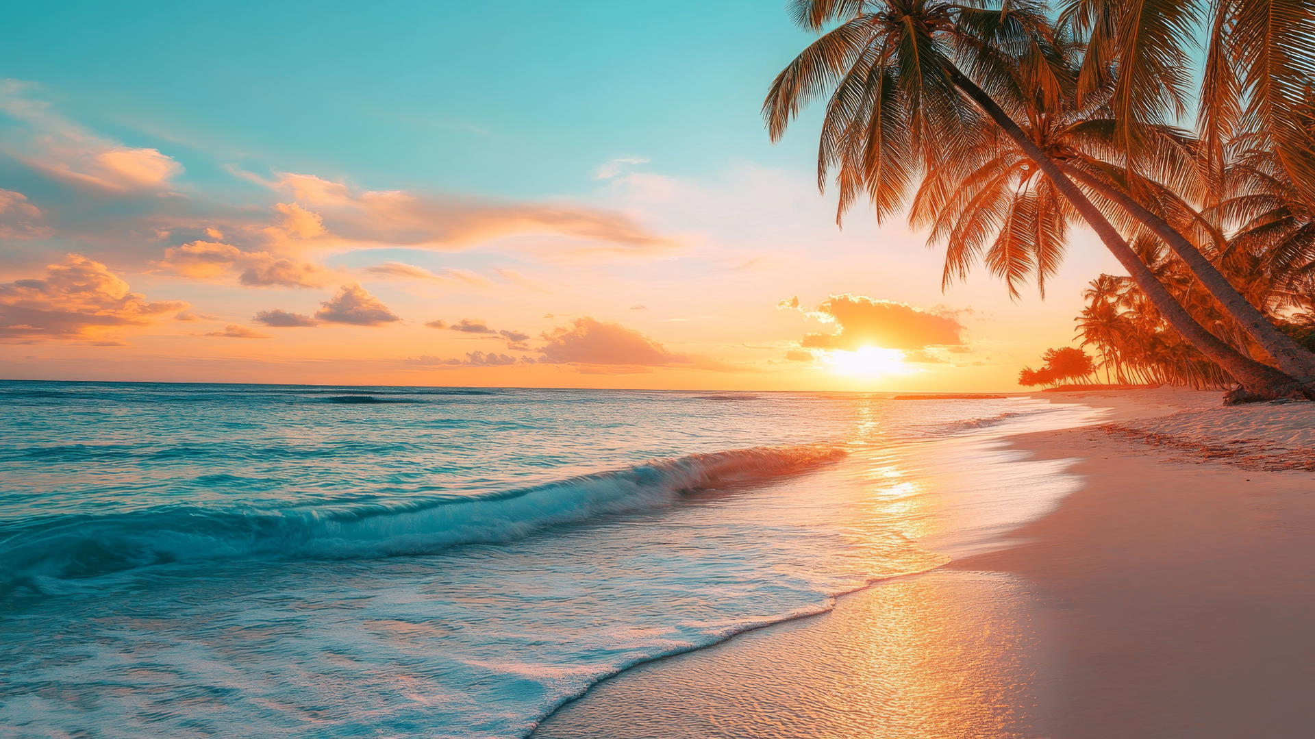 beautiful nature wallpaper 4k of tropical beach with turquoise waters at sunset