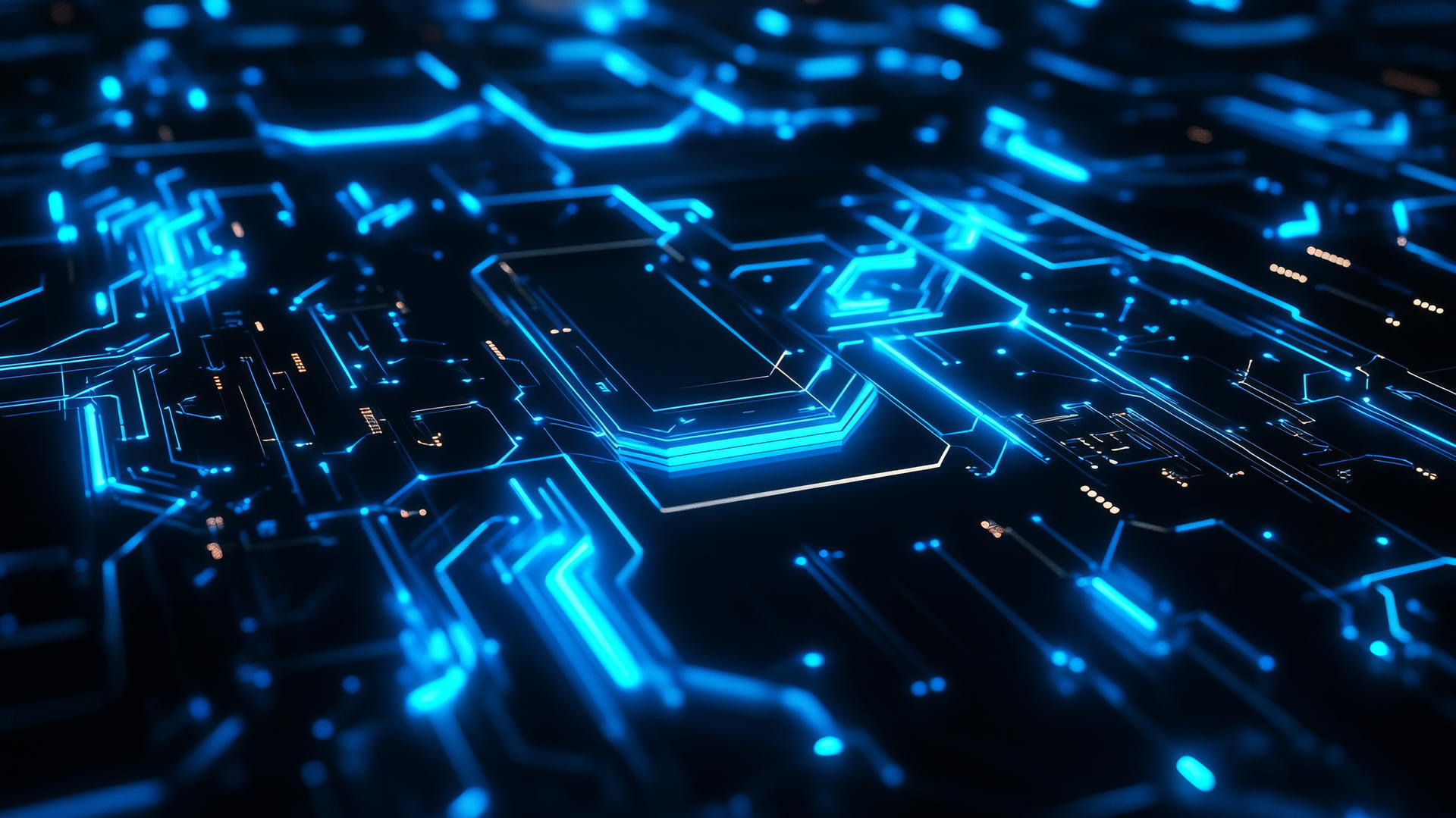 dark blue wallpaper with metallic circuitry pattern and glowing nodes