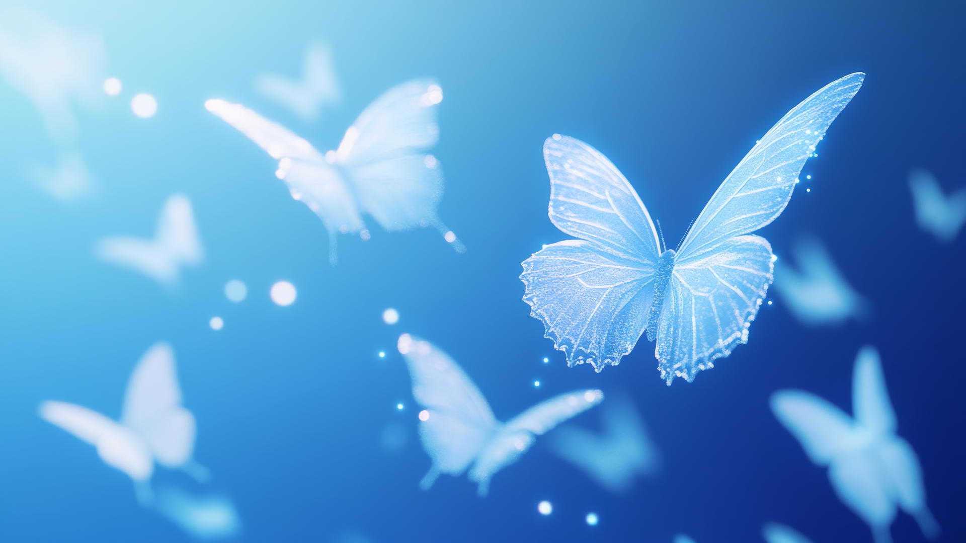 blue wallpaper aesthetic with ethereal blue butterflies and a gradient background