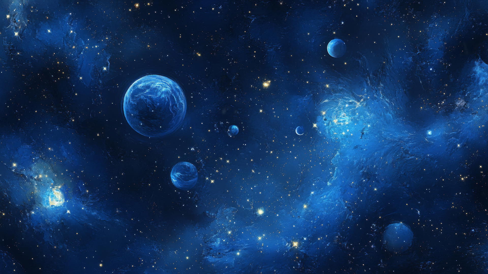 Wallpaper blue with celestial tapestry of planets, stars, and constellations