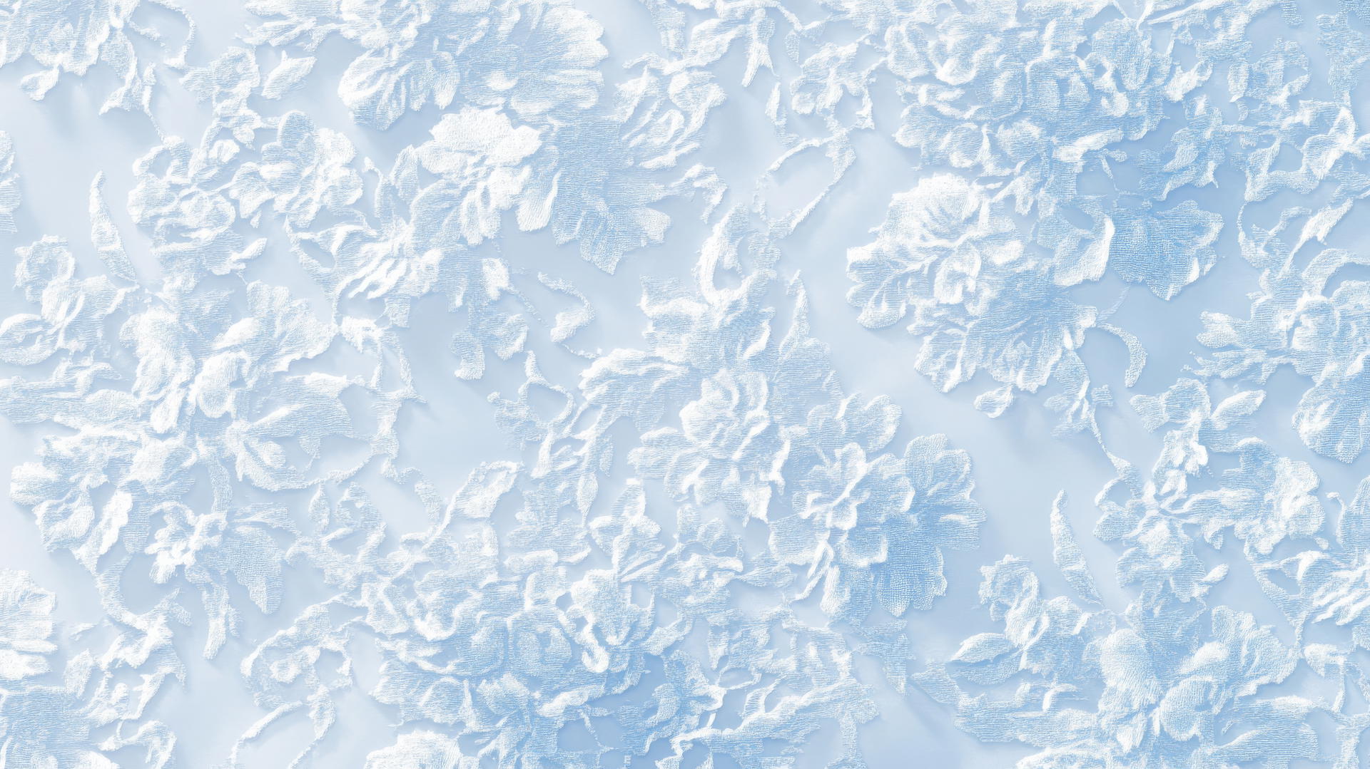 Intricate baby blue wallpaper with lace pattern and floral motifs