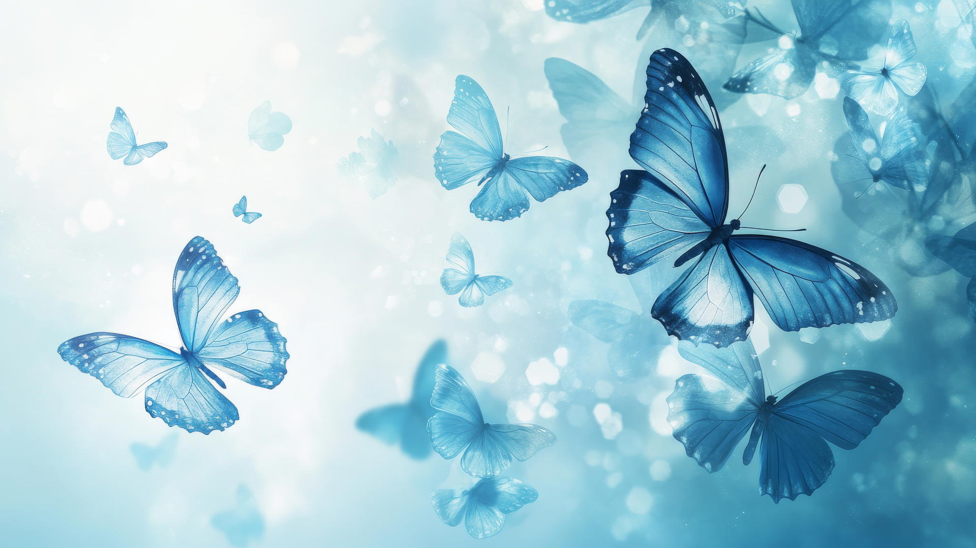Baby blue wallpaper with enchanted butterflies and glowing effects