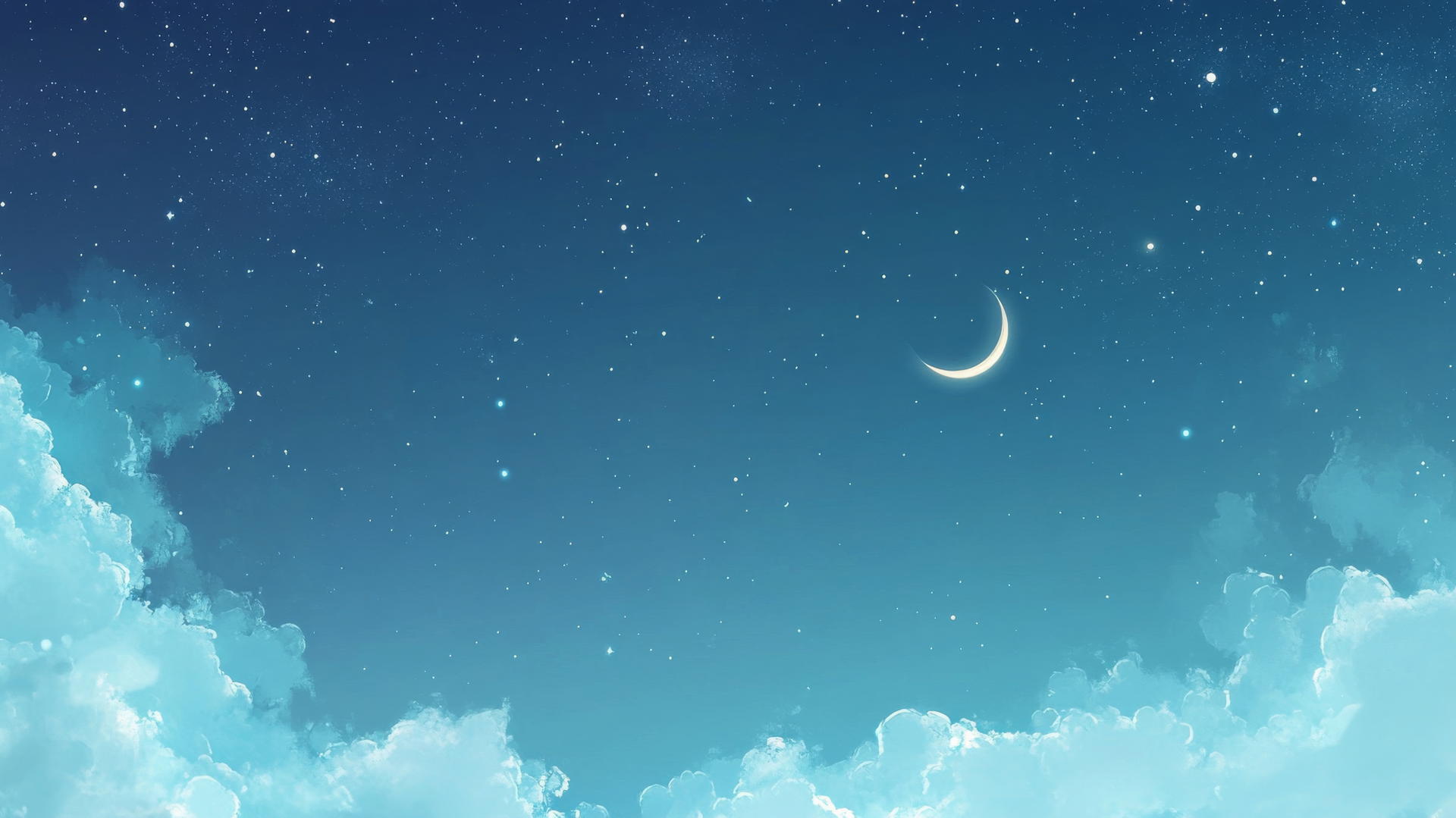 baby blue wallpaper with dreamy night sky, soft glowing stars, and faint crescent moon