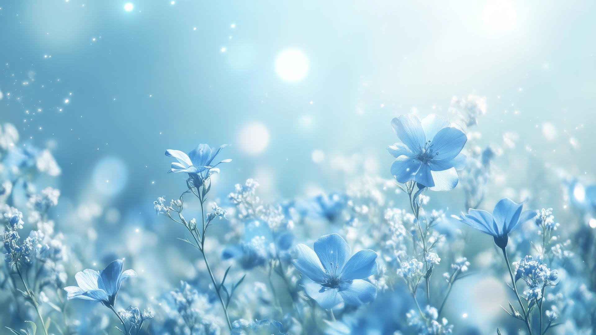 blue floral wallpaper with ethereal wildflowers and a soft breeze