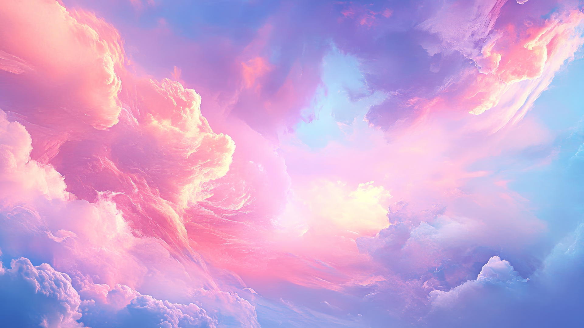 pink and blue wallpaper with swirling cotton candy clouds at sunset