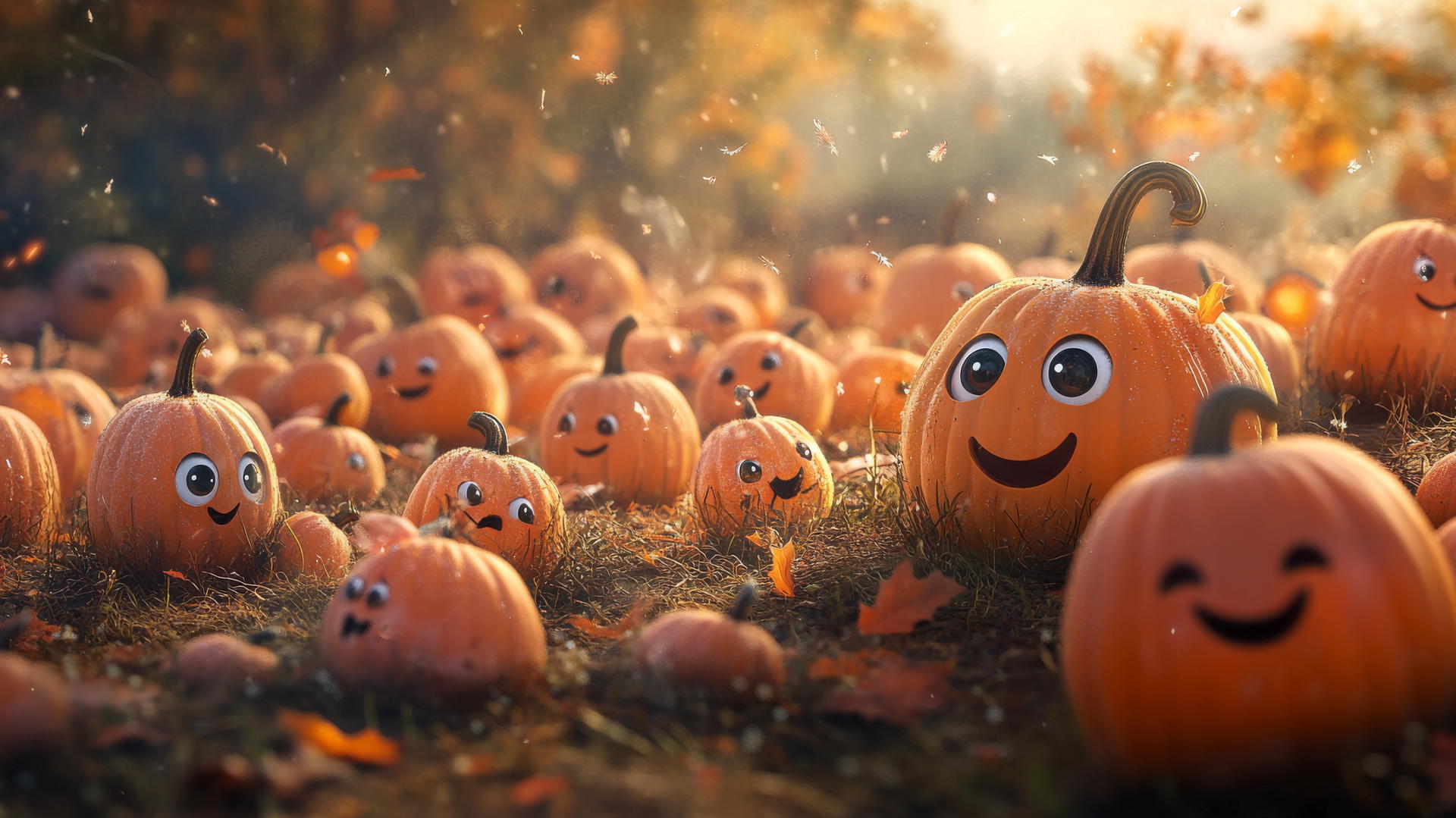 cute thanksgiving wallpaper with cartoon pumpkins wearing scarves and hats