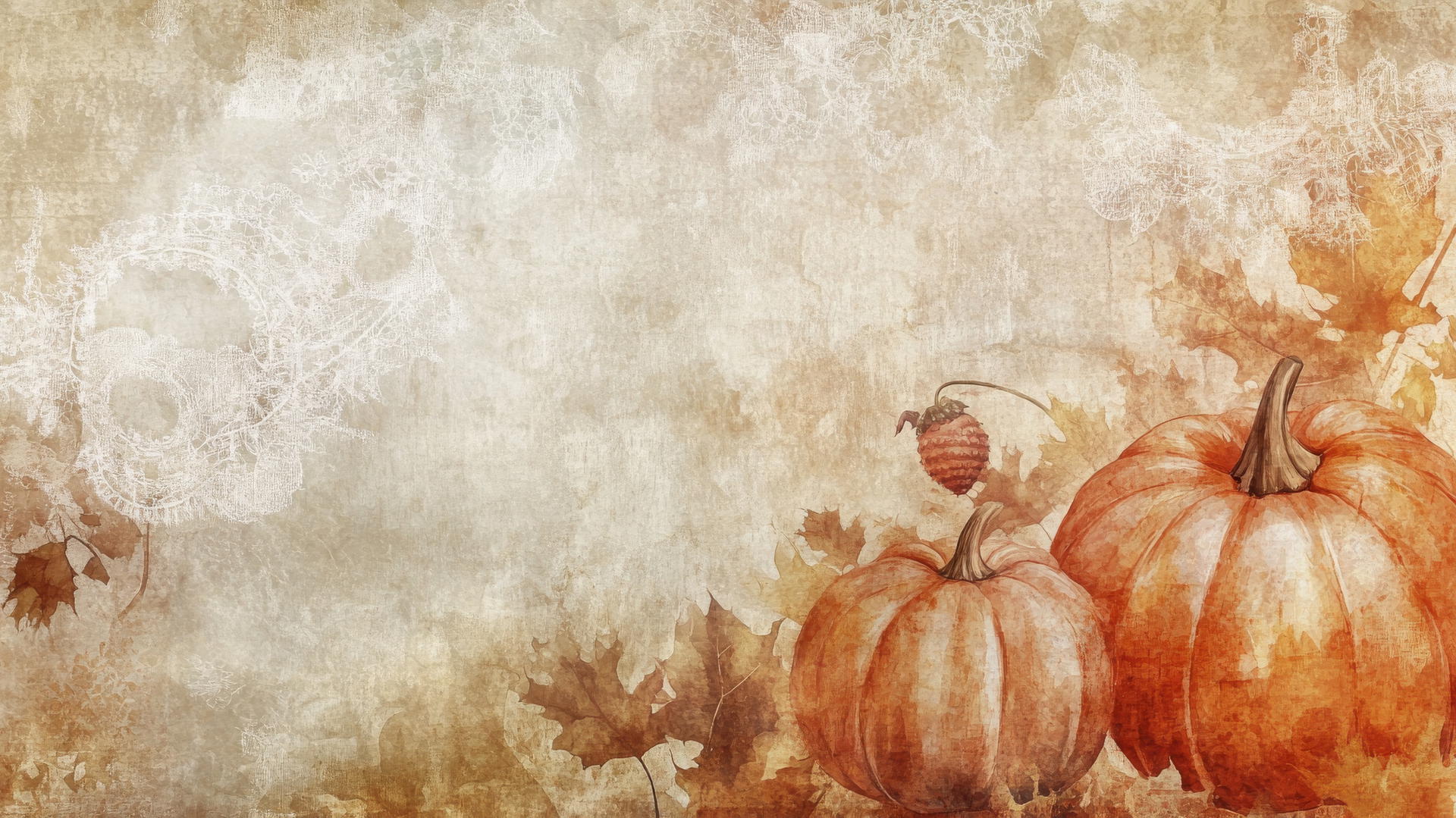 thanksgiving wallpaper aesthetic with transparent layers, burlap, lace, and watercolor stains