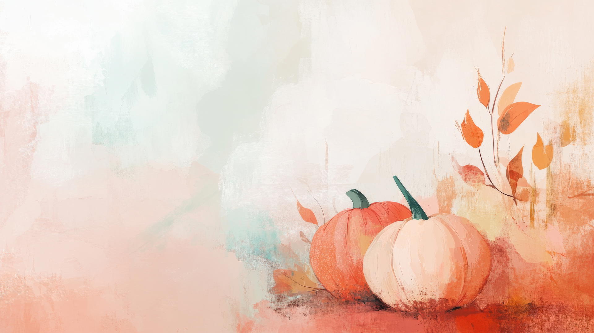 aesthetic thanksgiving wallpaper with abstract pastel pumpkins and leaves