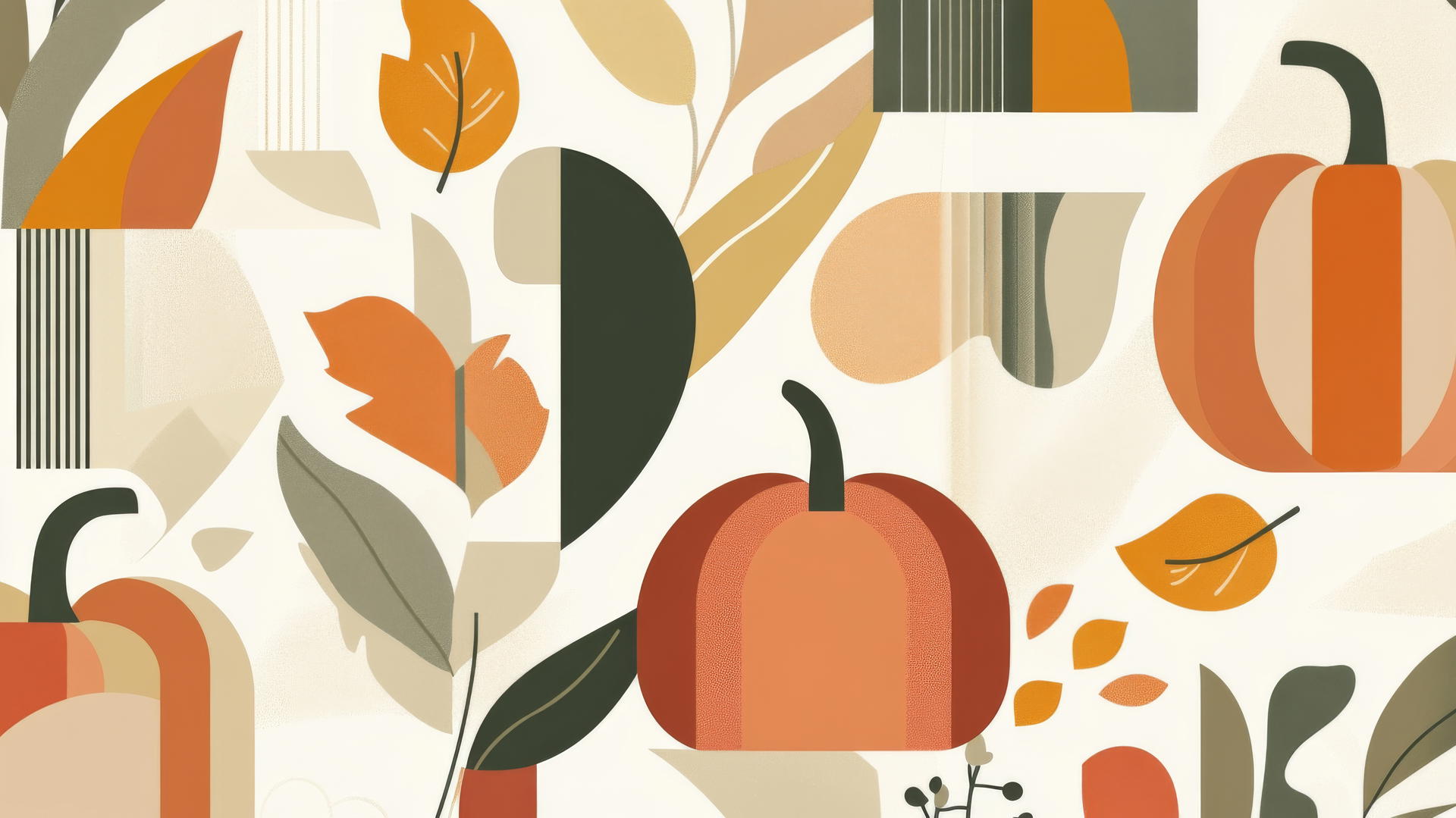 aesthetic thanksgiving wallpaper with geometric pumpkins, leaves, and corn in muted colors