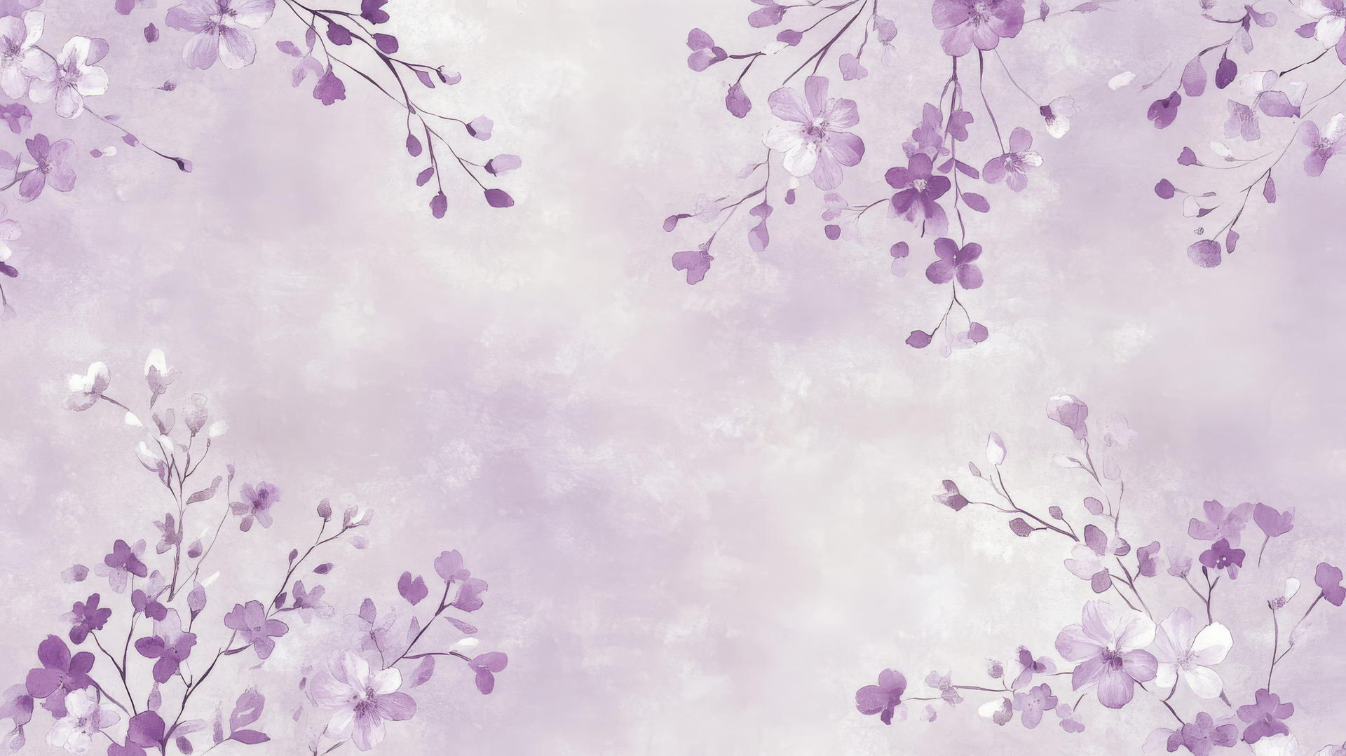 Delicate floral wallpaper with light purple blossoms on soft lavender background