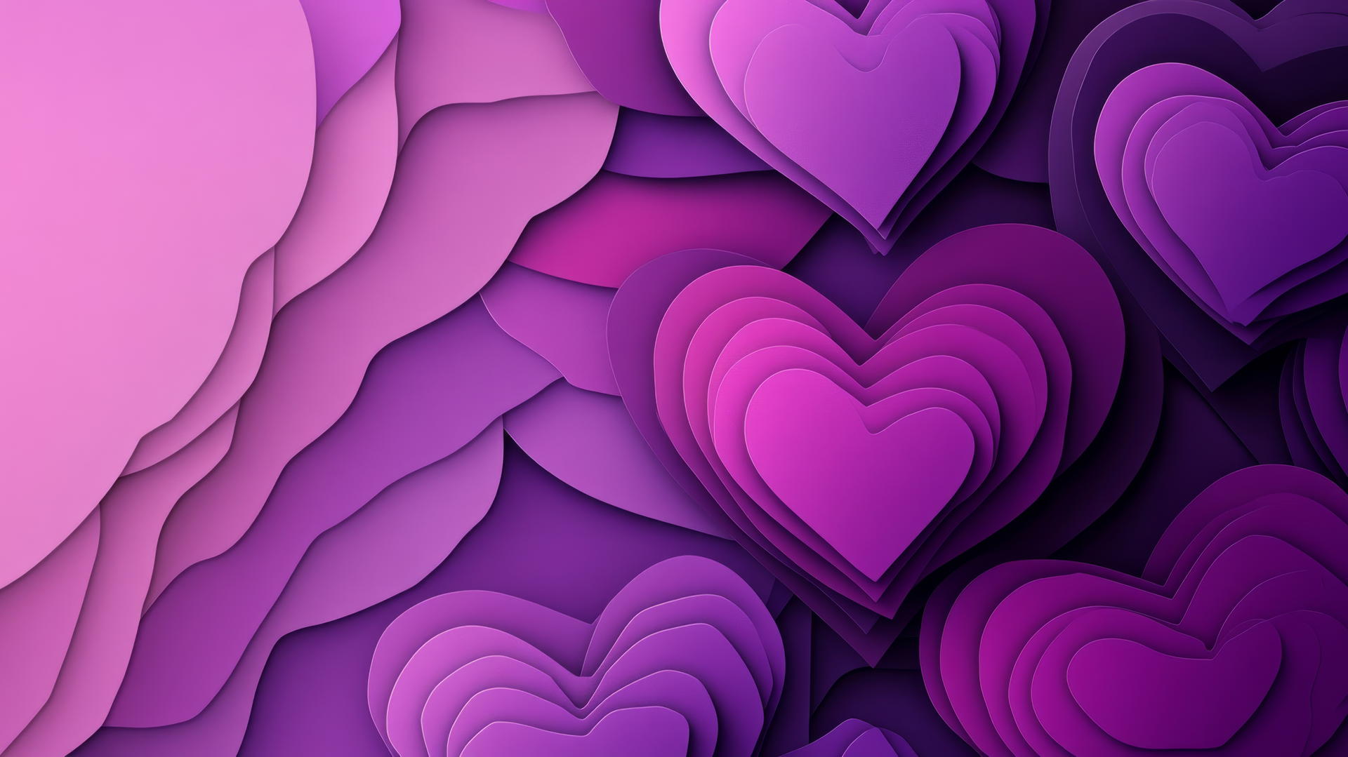 A modern geometric purple heart wallpaper with abstract heart shapes.