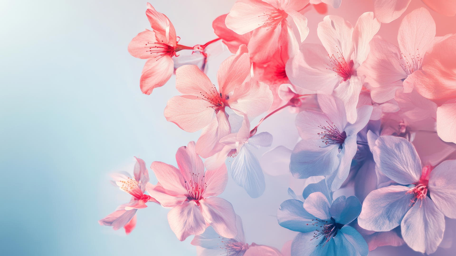 spring wallpaper with delicate pastel petals on a light gradient background