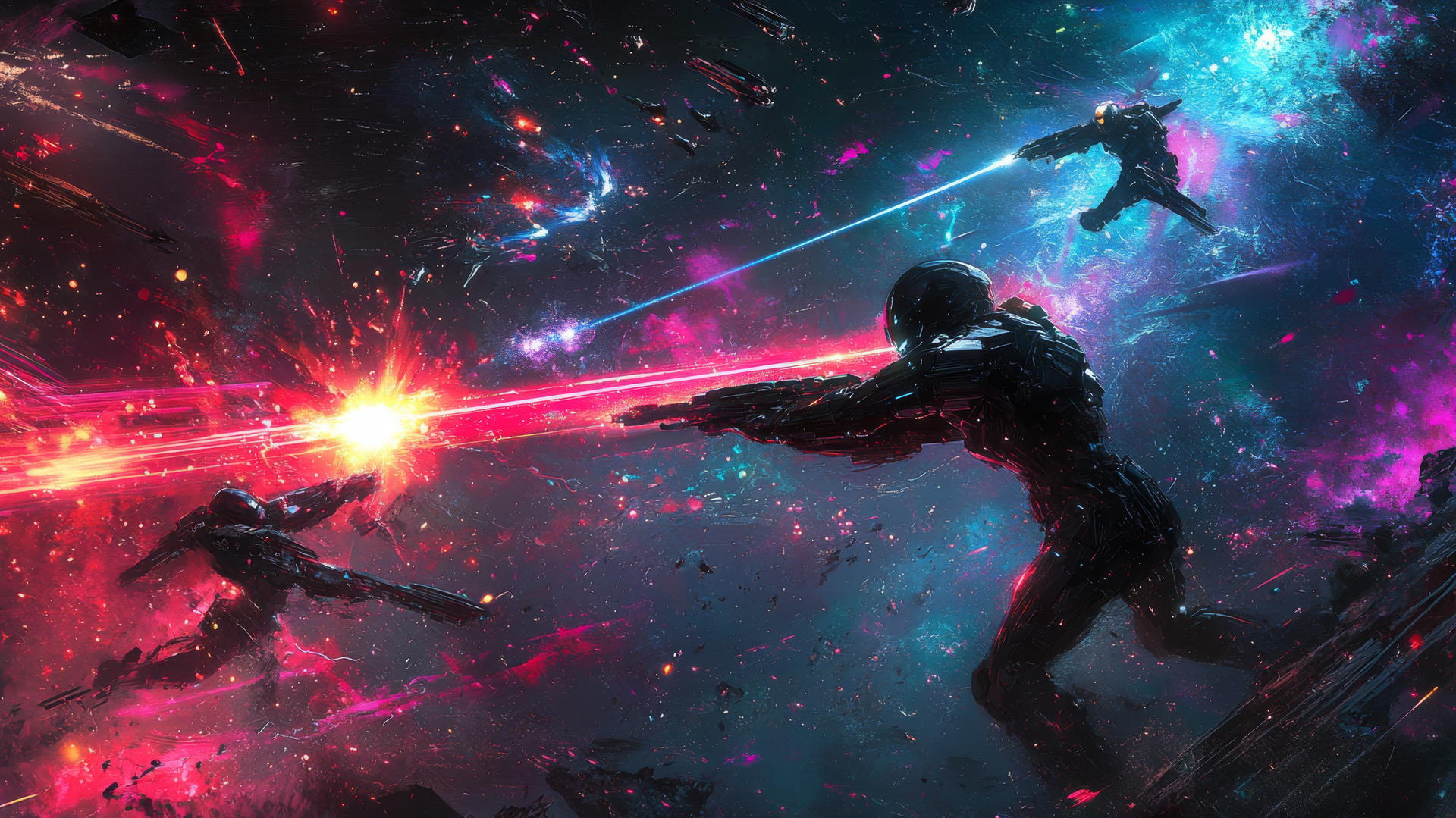 Cool wallpapers for boys featuring futuristic battle scene with armored warriors