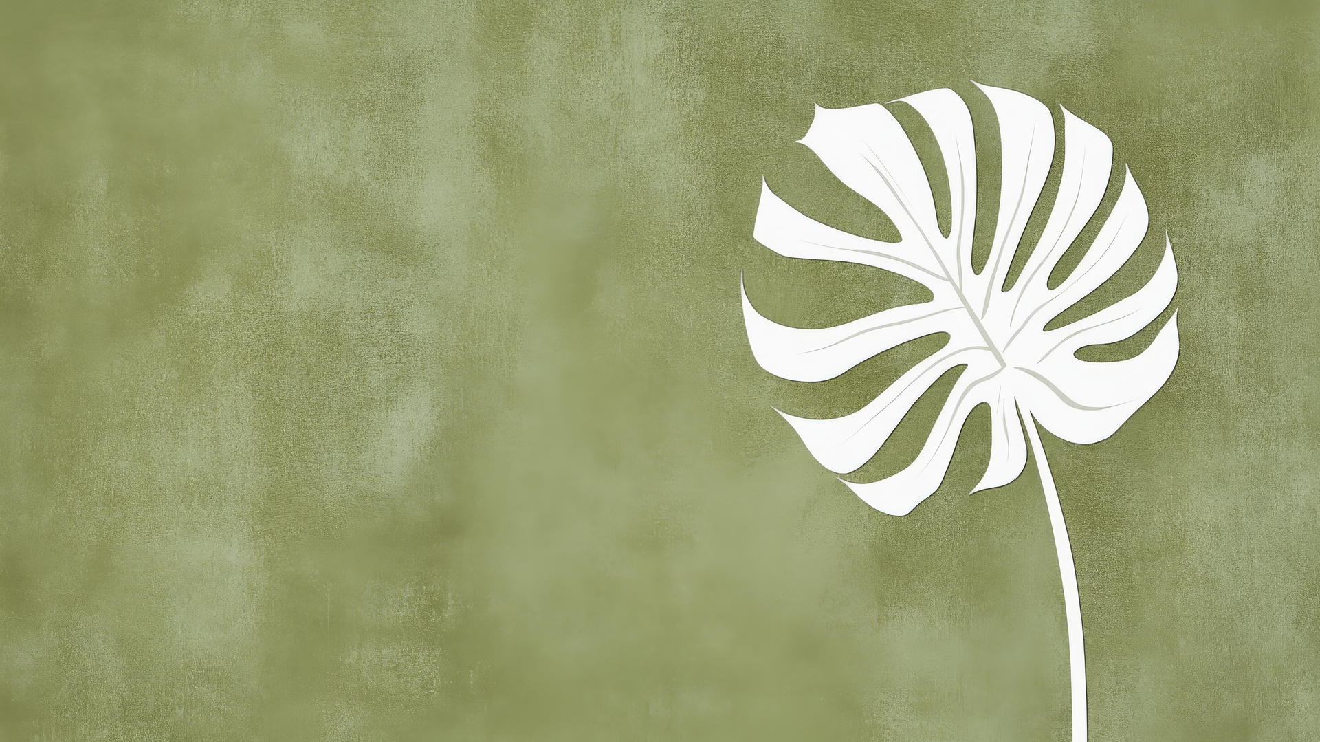Minimalist olive green wallpaper with a white monstera leaf silhouette