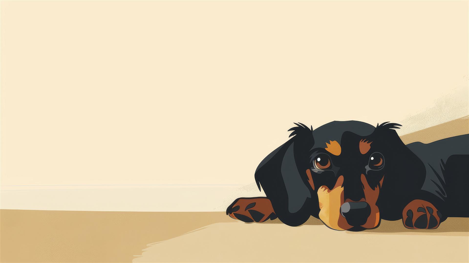 Illustration of a content Dachshund in an invisible space with minimalist design