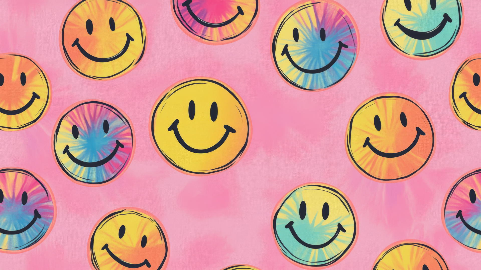 Preppy wallpaper smiley face on pastel pink background