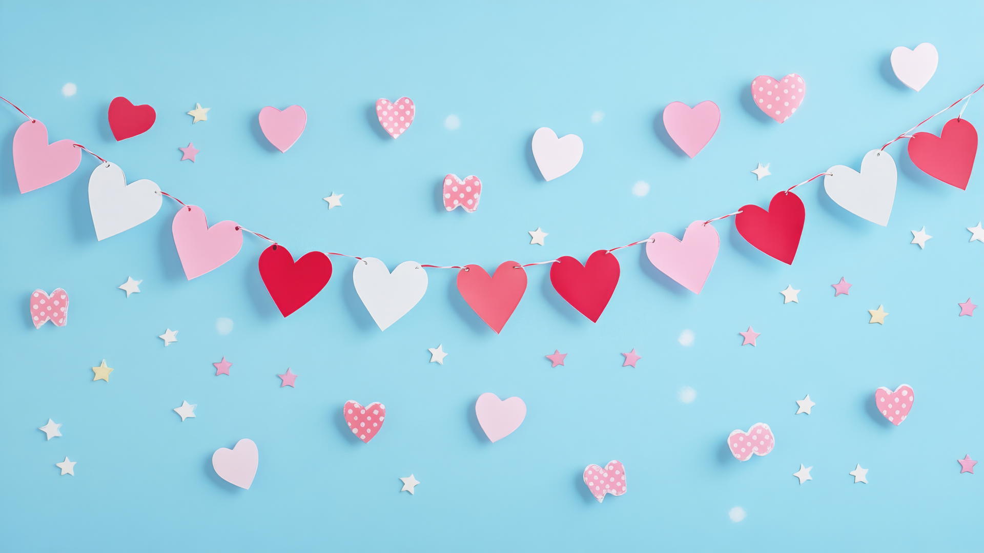 Preppy Valentine's wallpaper with heart-shaped bunting and stars