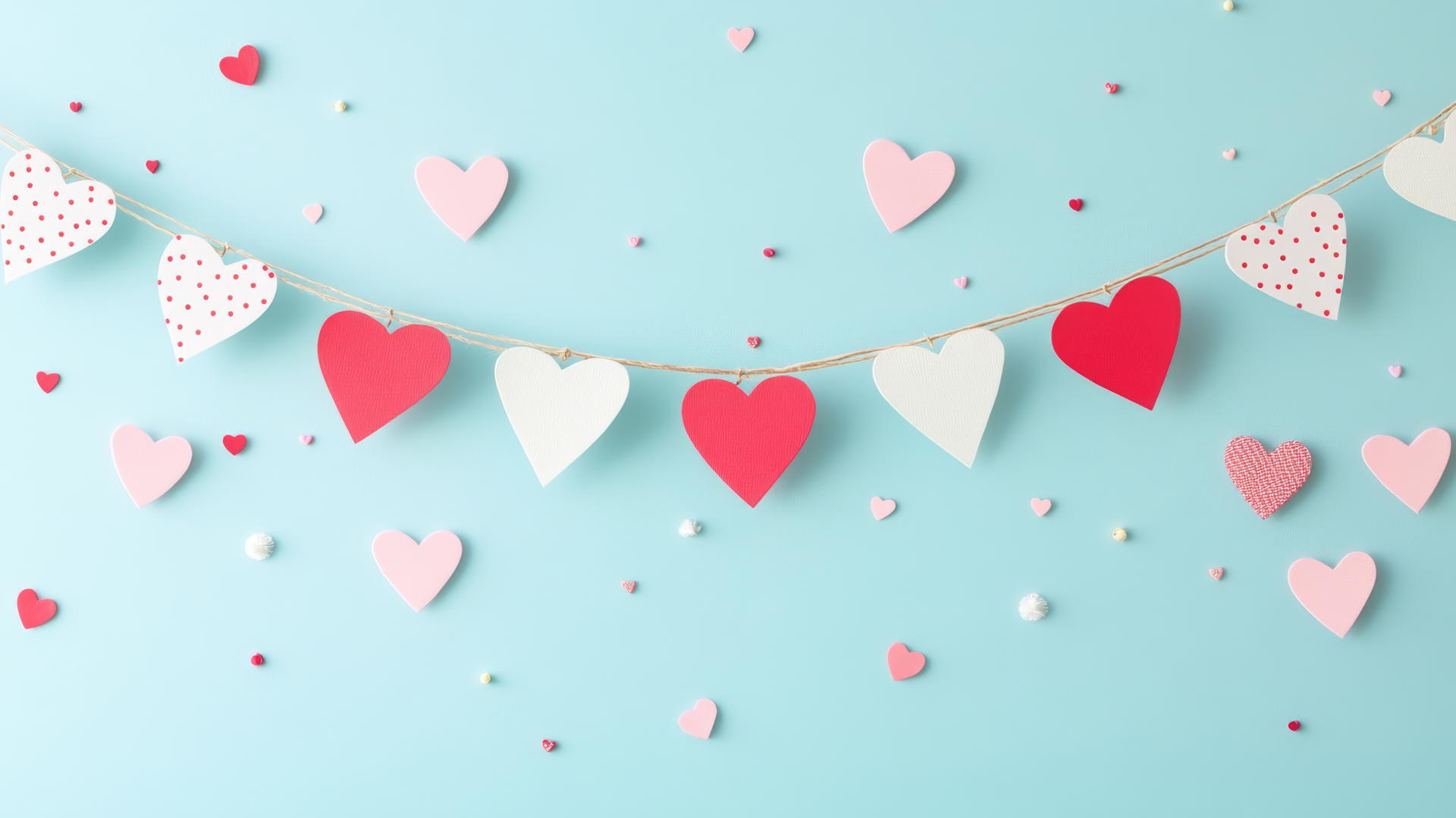 Preppy Valentines wallpaper with heart bunting, stars, & dots