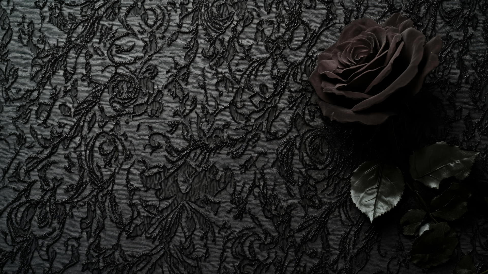 Gothic black wallpaper with lace patterns and dark roses for girls
