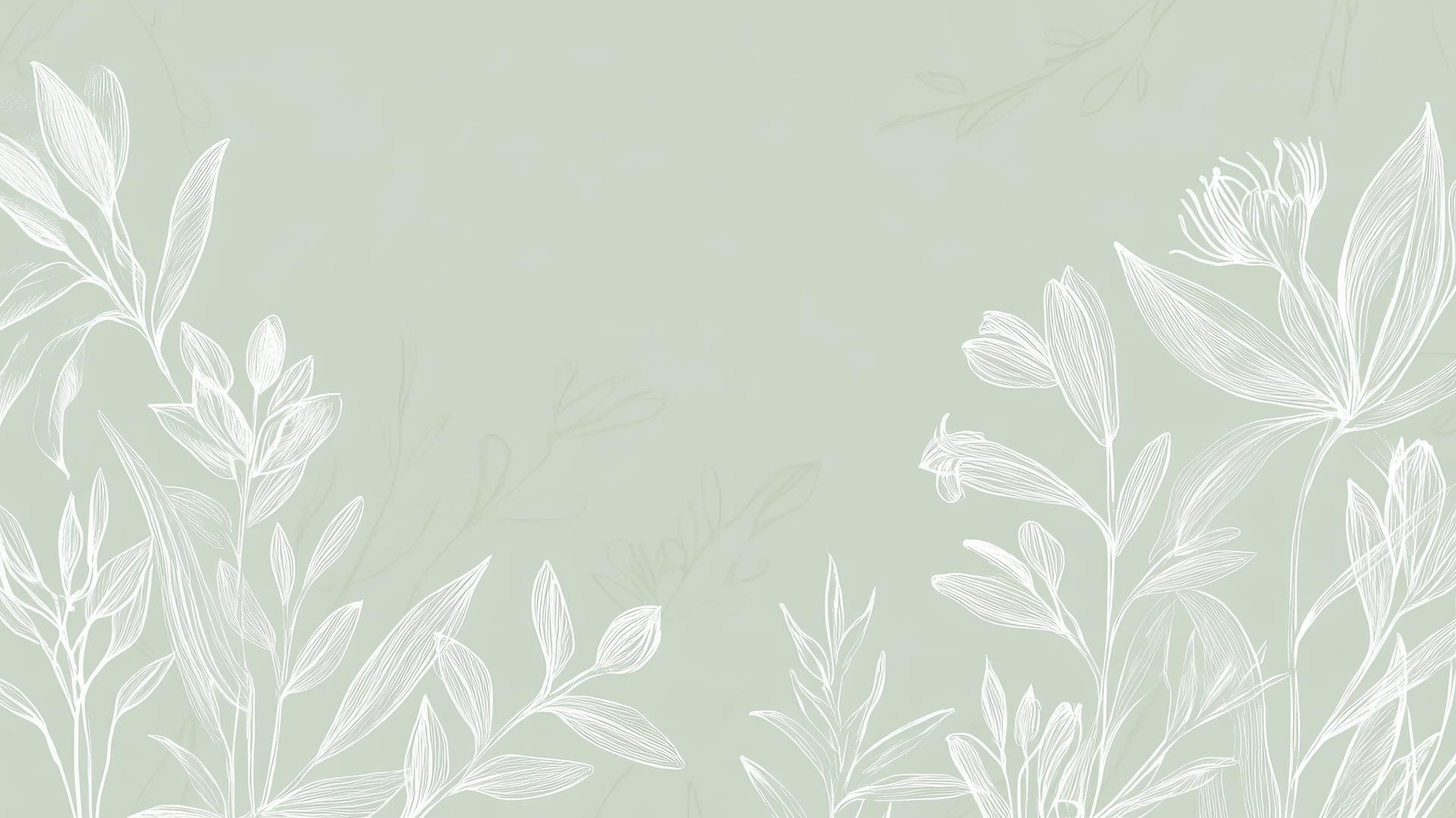 green aesthetic wallpaper with white botanical line drawings on pale green background