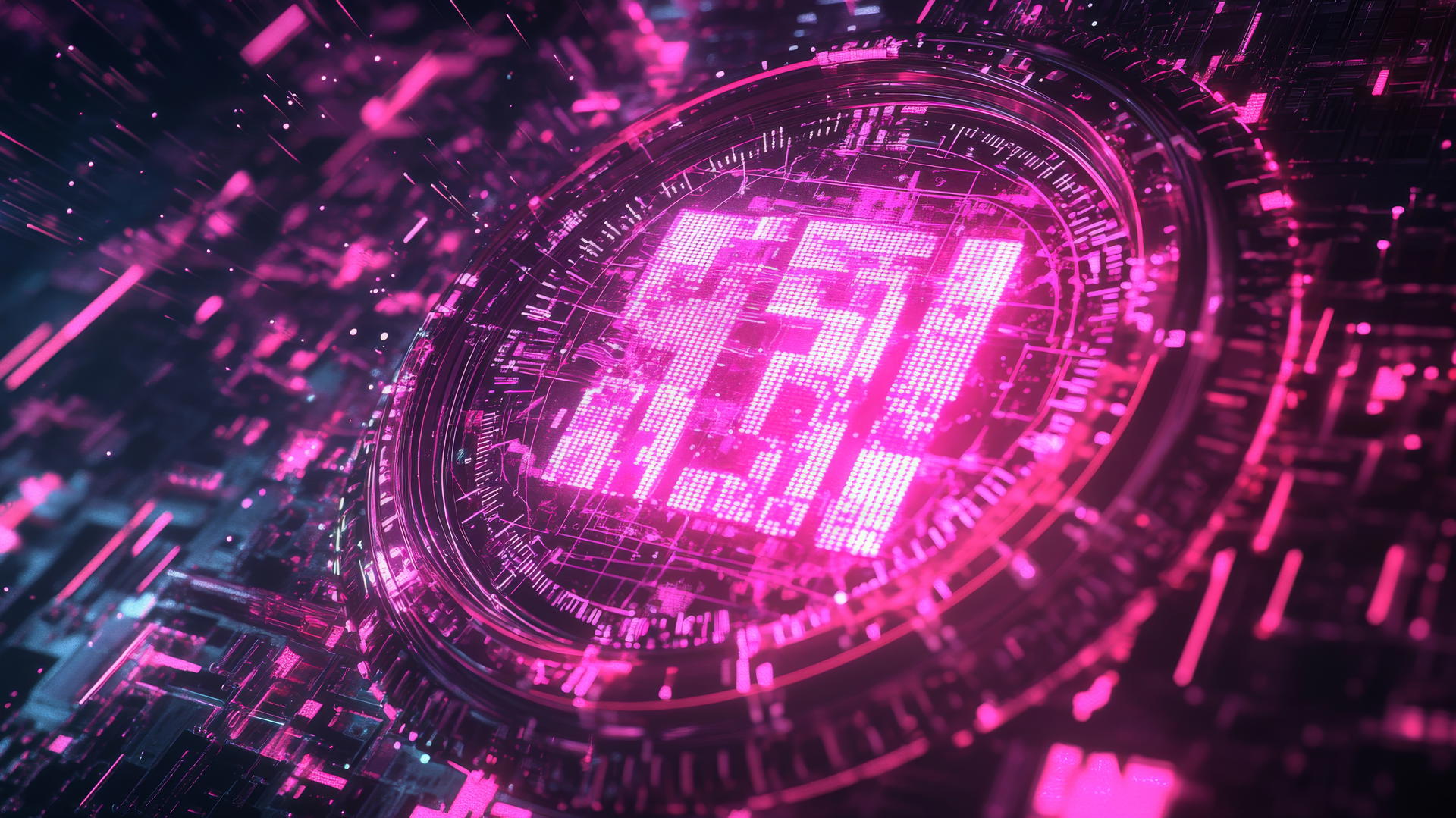 Pink Y2K wallpaper with neon pink digital clock, glitch effects, holographic sparkles
