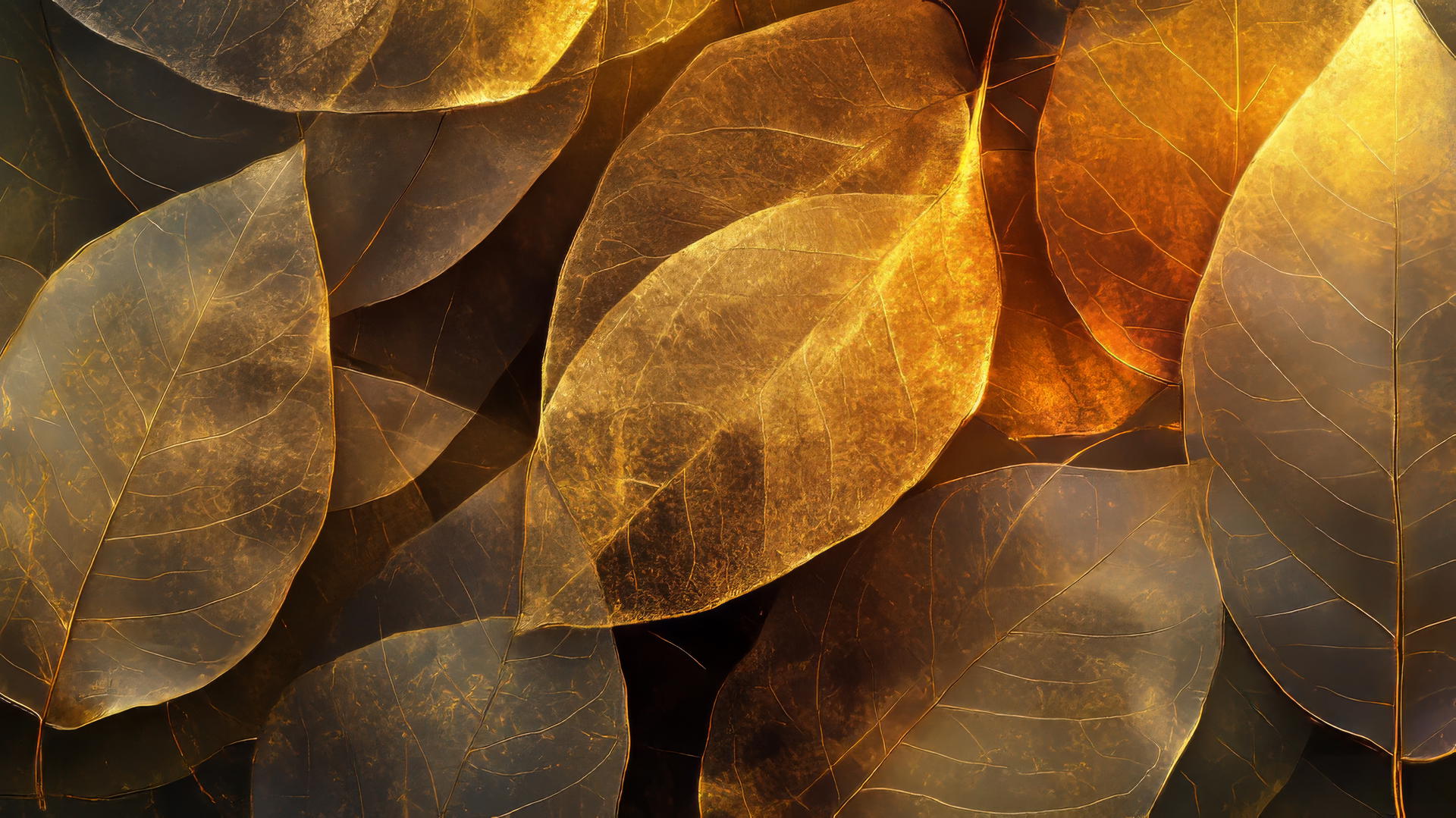 aesthetic thanksgiving wallpaper with gold and bronze overlapping leaves