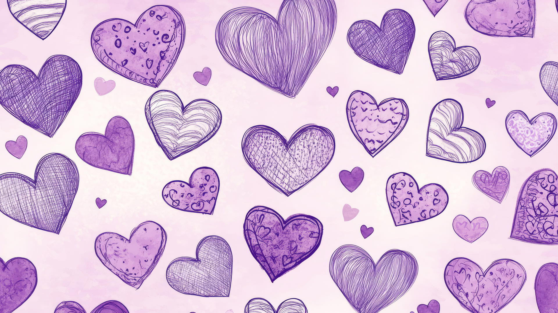playful purple heart wallpaper with doodle-style hearts