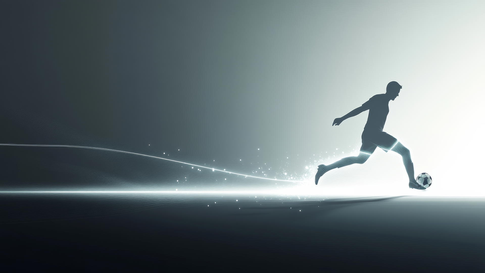 Minimalist soccer player taking penalty, glowing ball path