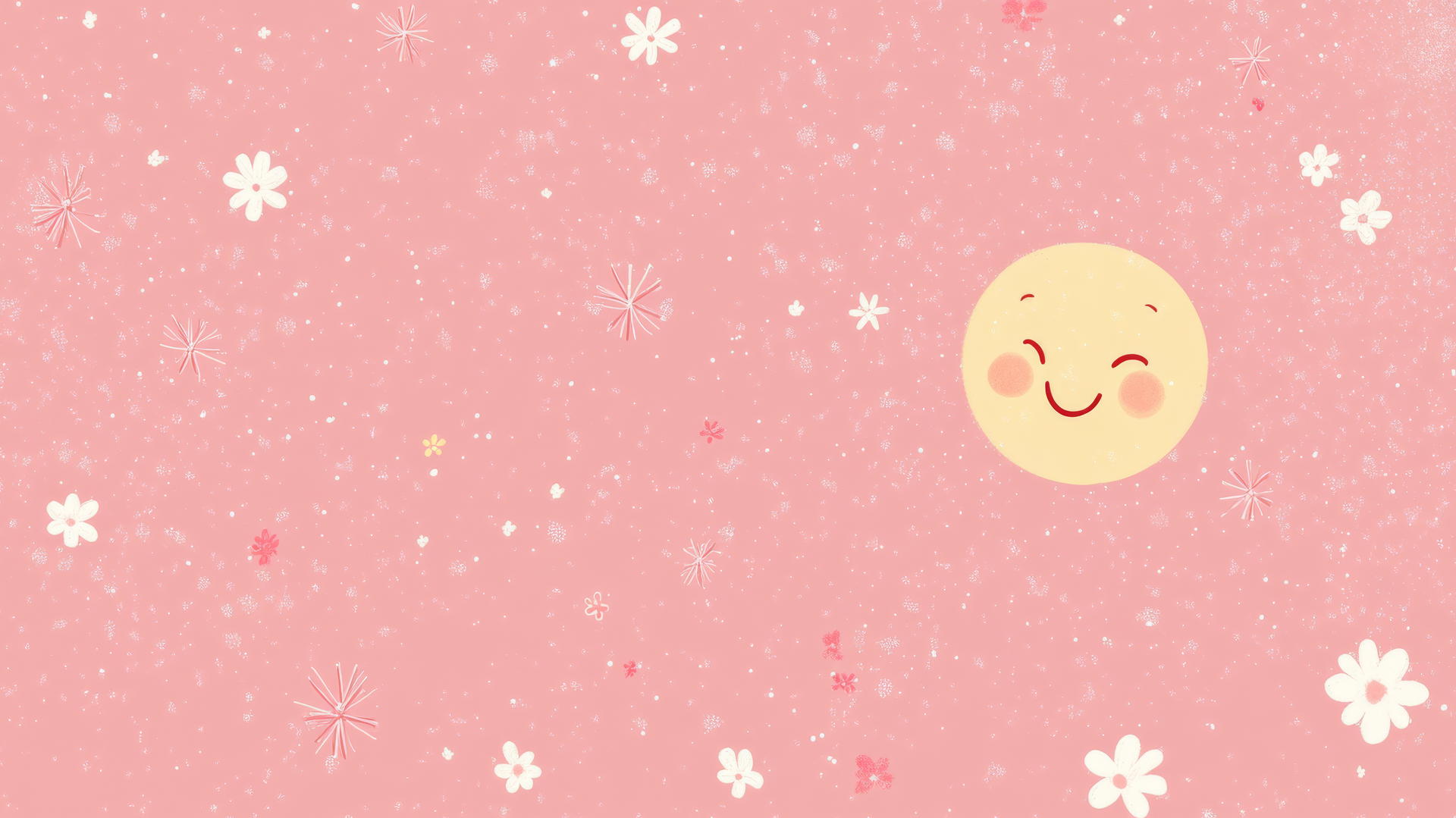 Pink cute wallpaper with tiny floral patterns and a smiling sun in the corner