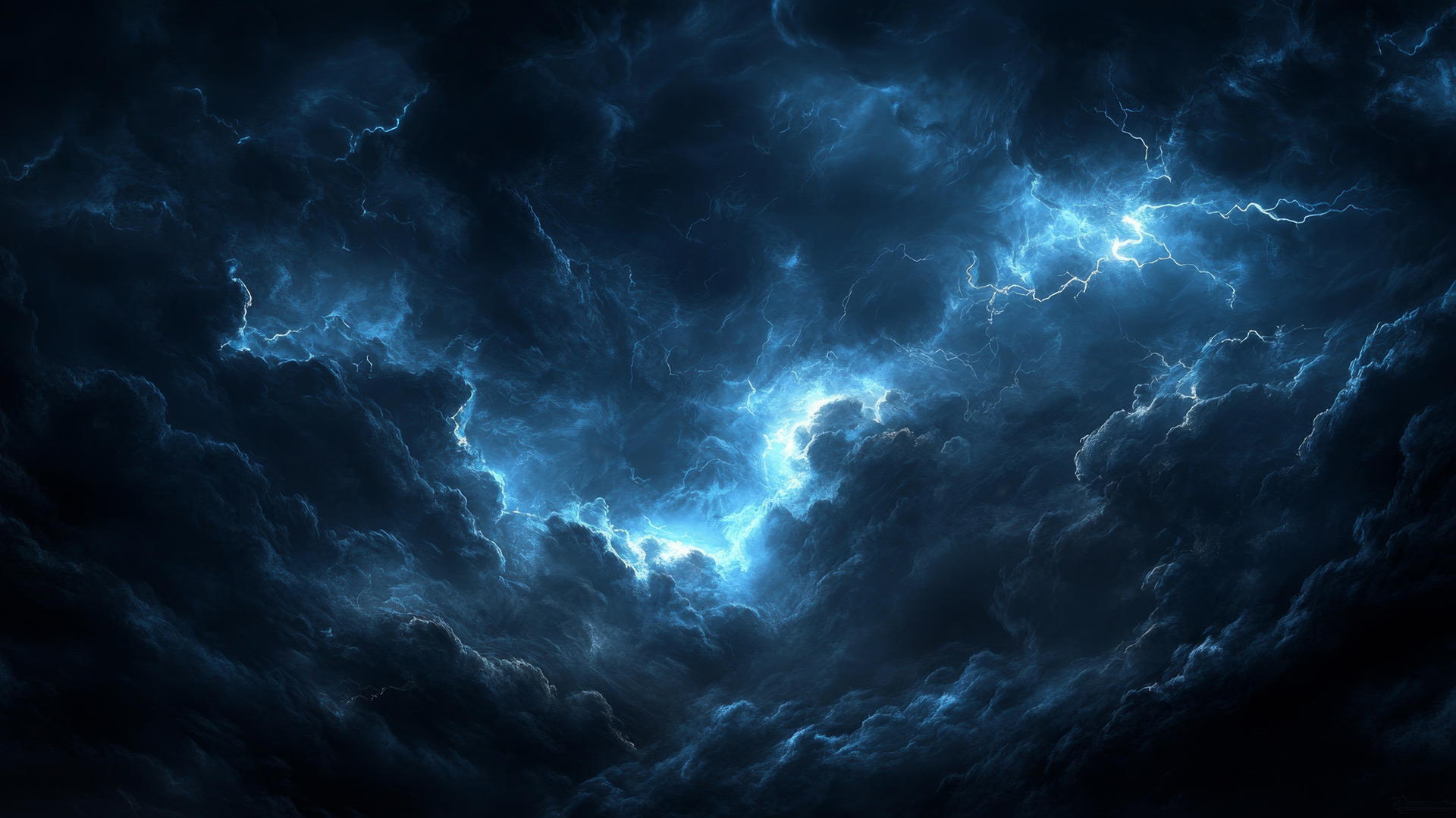 Aesthetic black wallpaper with dark stormy sky and flashes of lightning.