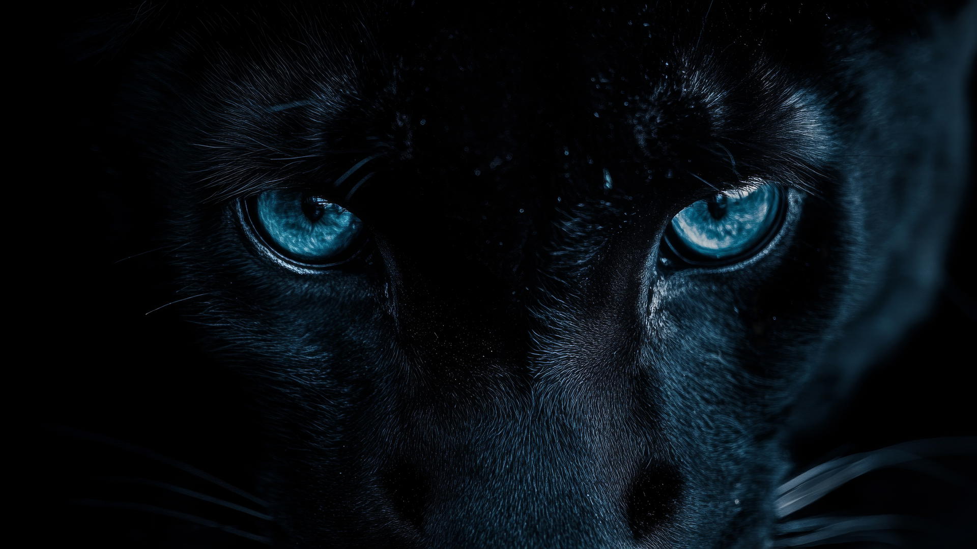 Black aesthetic wallpaper: close-up of panther's faintly glowing eyes