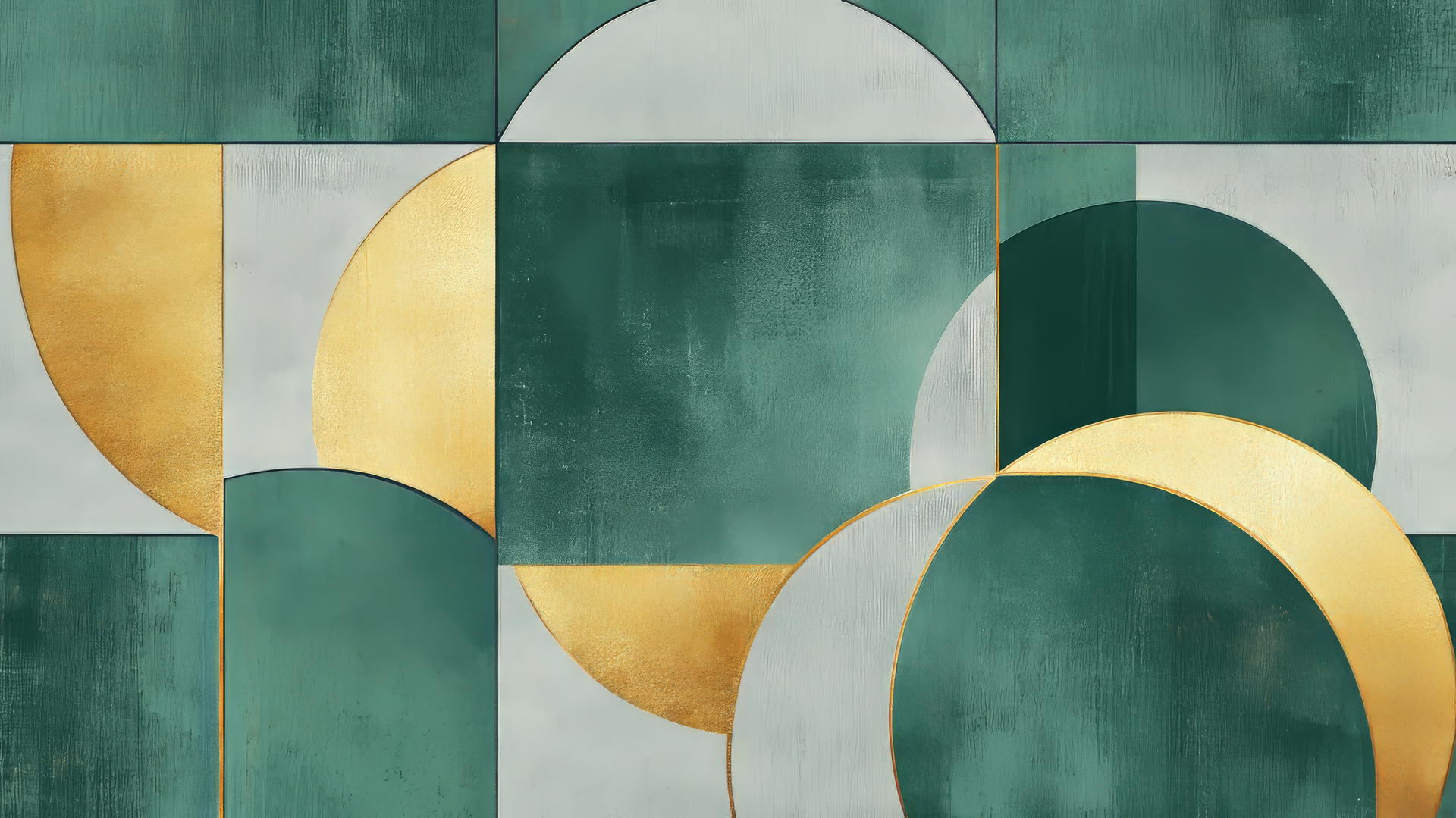 aesthetic green wallpaper with geometric shapes and gold accents