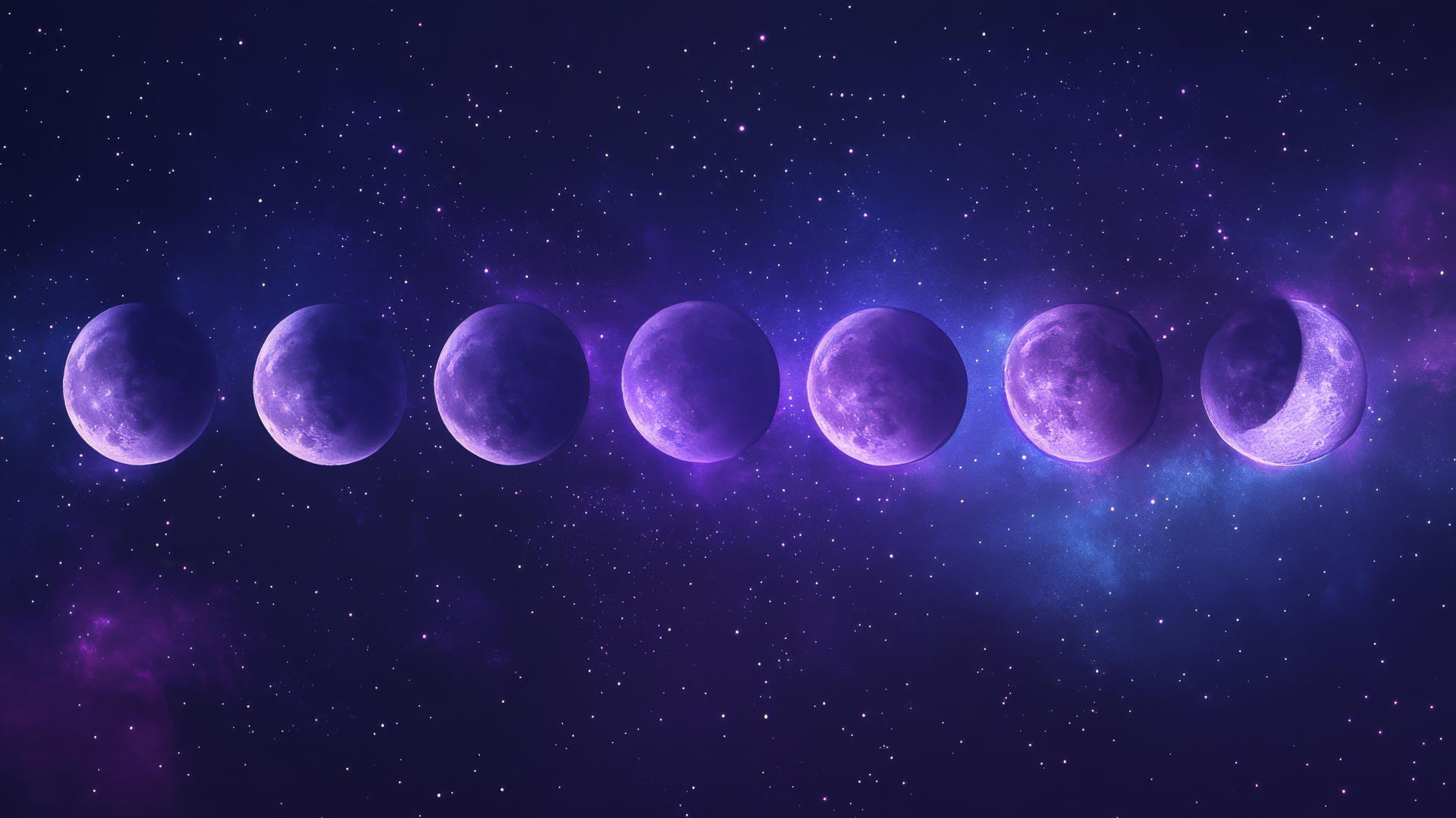 aesthetic purple wallpaper with moon phases and starry night sky