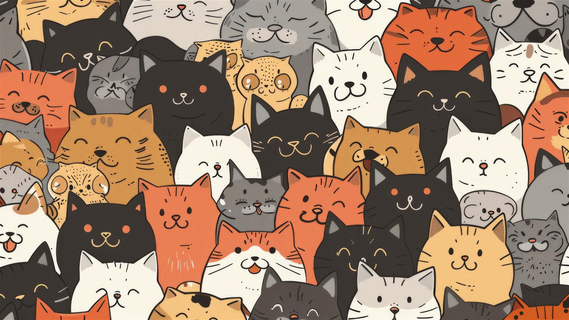 Cartoon cats in Japanese style, tileable design.