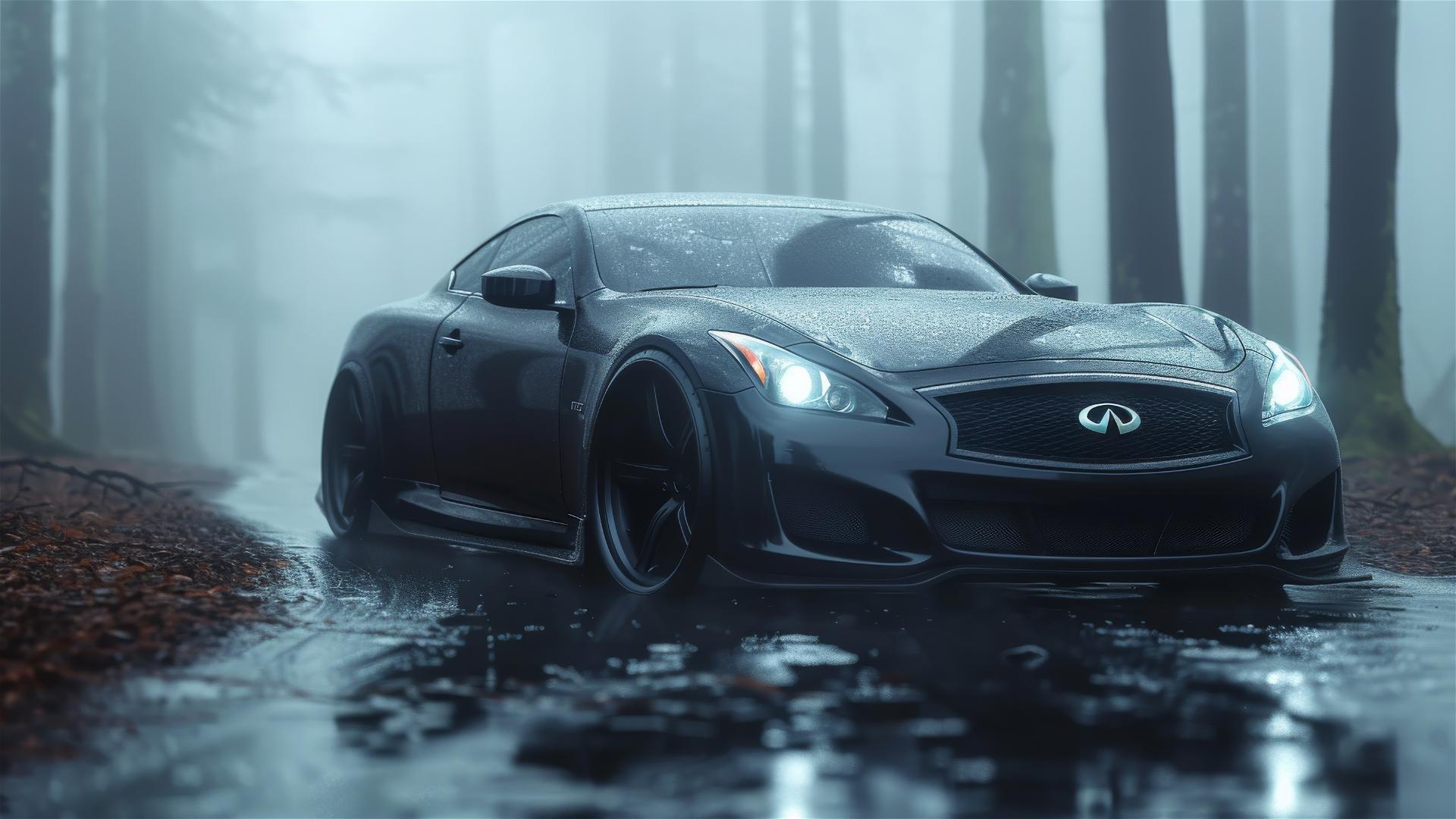 Closeup of a foggy Infiniti G37 in dim, gothic lighting
