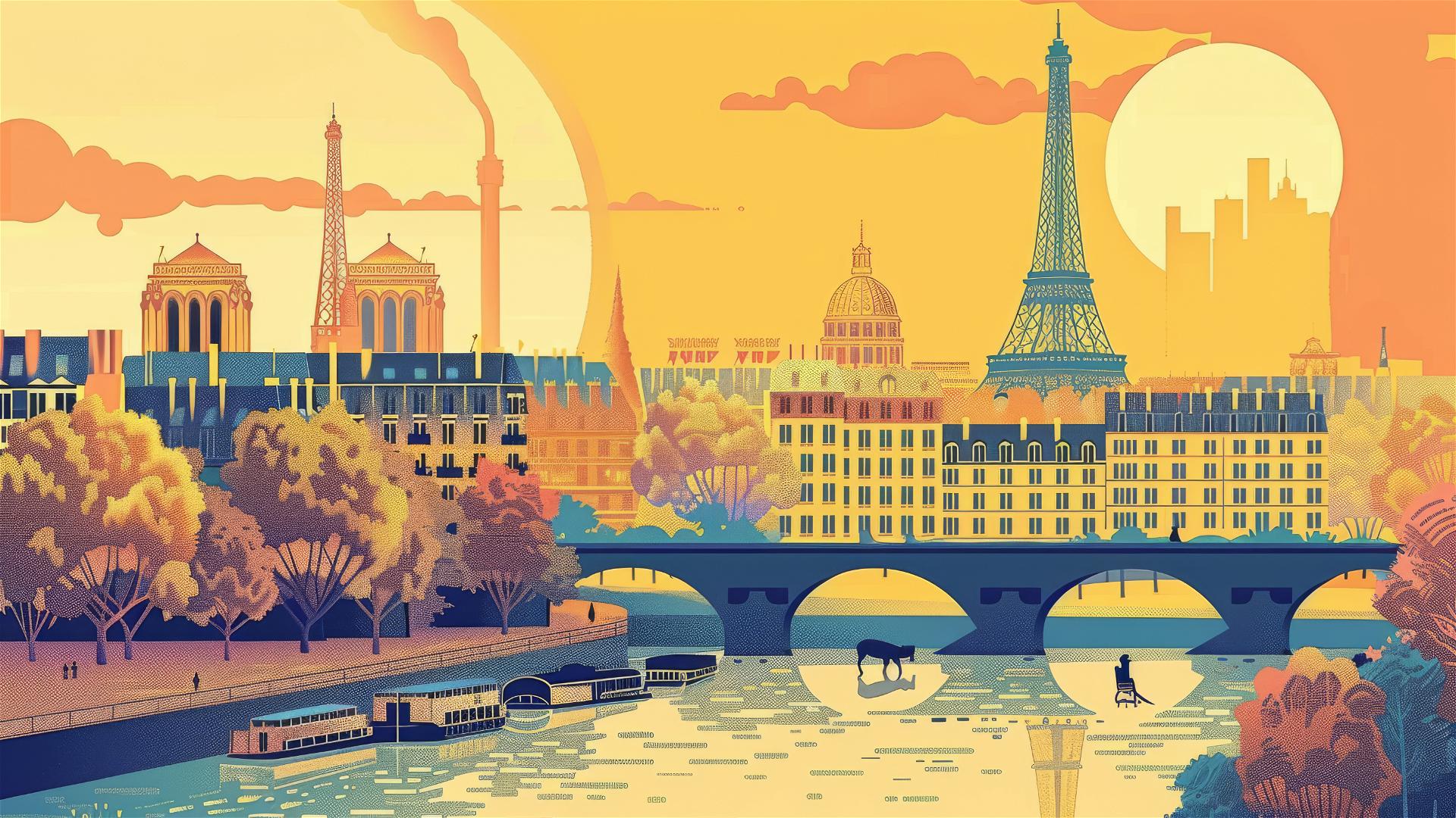Retro Paris travel poster with vibrant colors