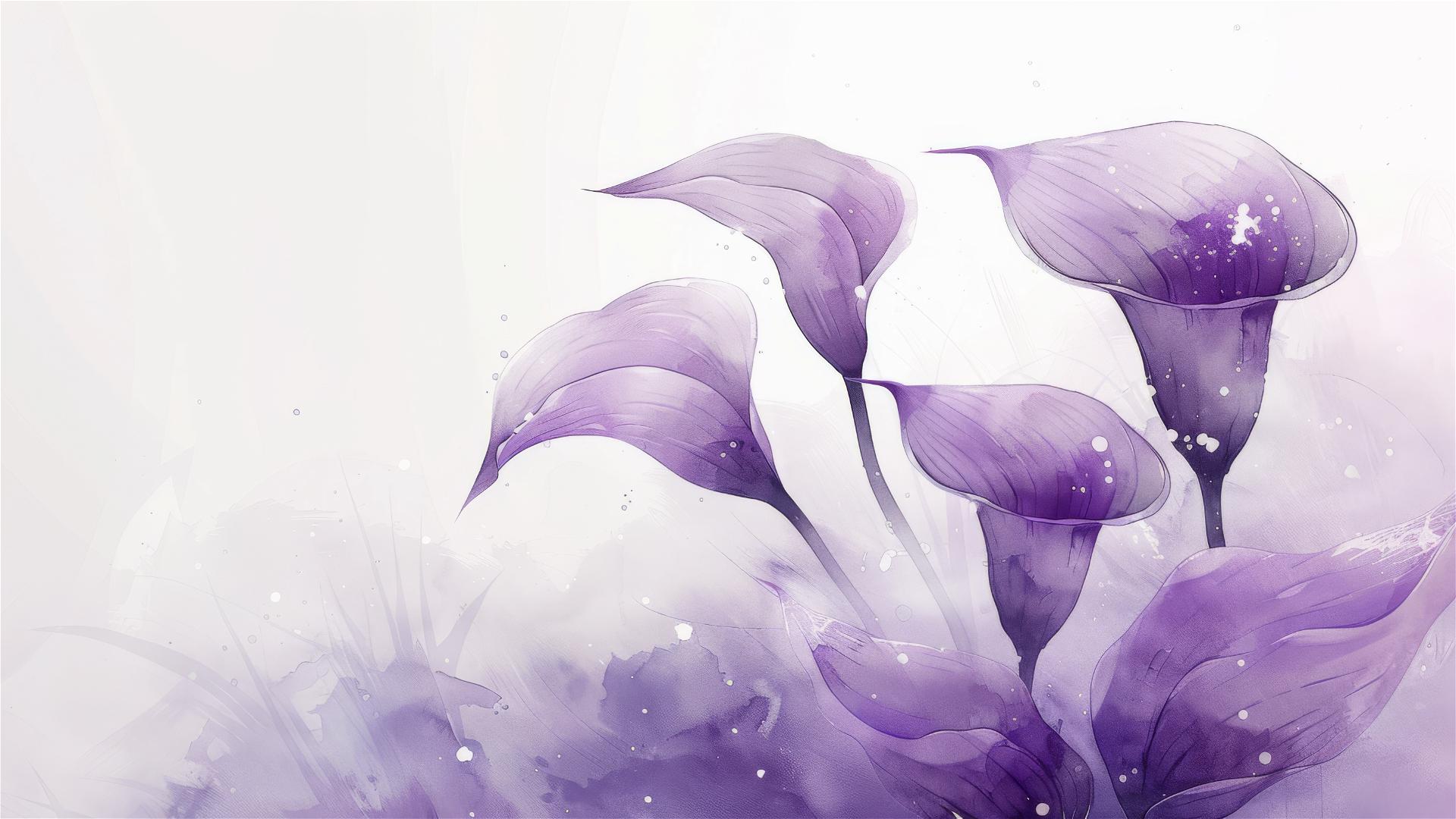 Chinese Callalily flower portrait with dark purple hues on white background