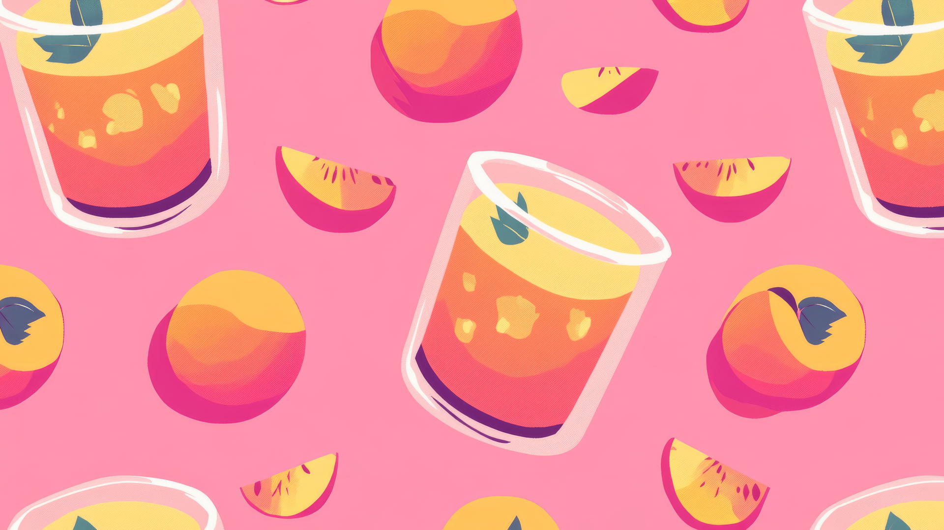 playful nostalgic 8-bit pink preppy wallpaper with peach juice and glass outlines