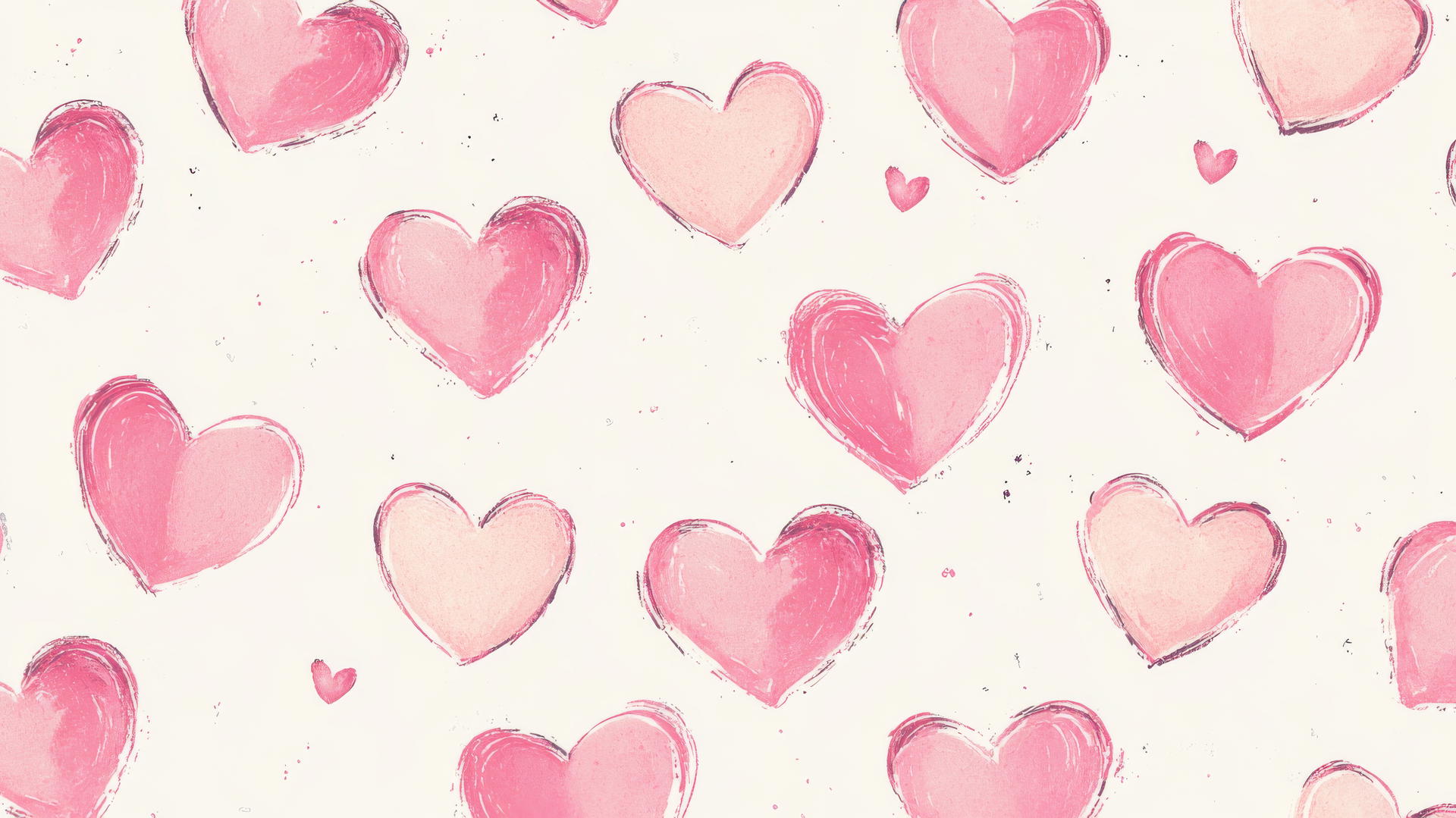 Pink preppy wallpaper with hand-drawn pink hearts on a cream background