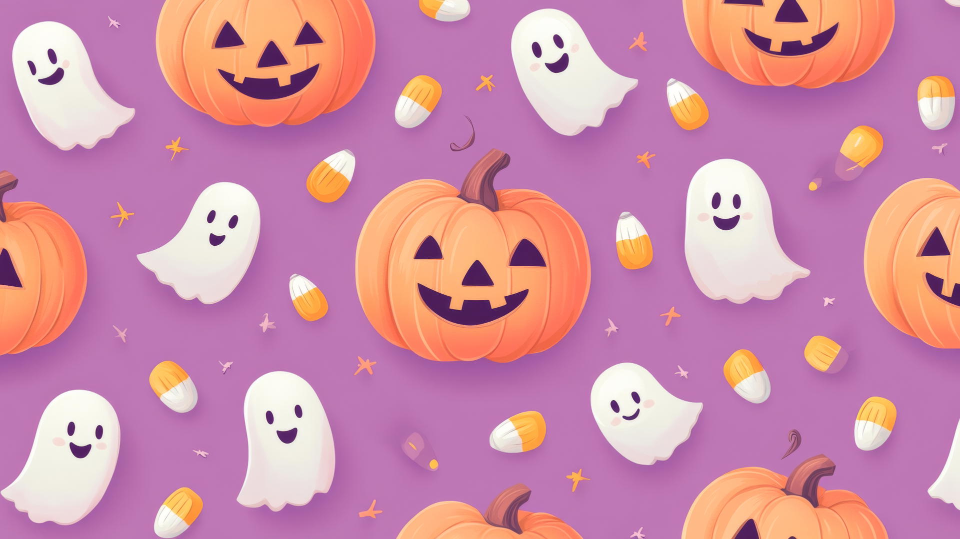 Preppy Halloween wallpaper with cute pumpkins, ghosts, and candy corn