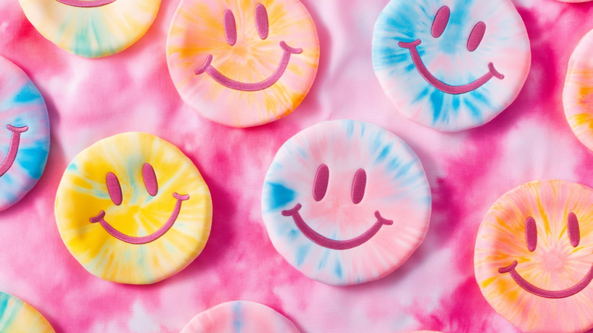 Preppy wallpaper smiley face with retro-inspired design on pastel pink background