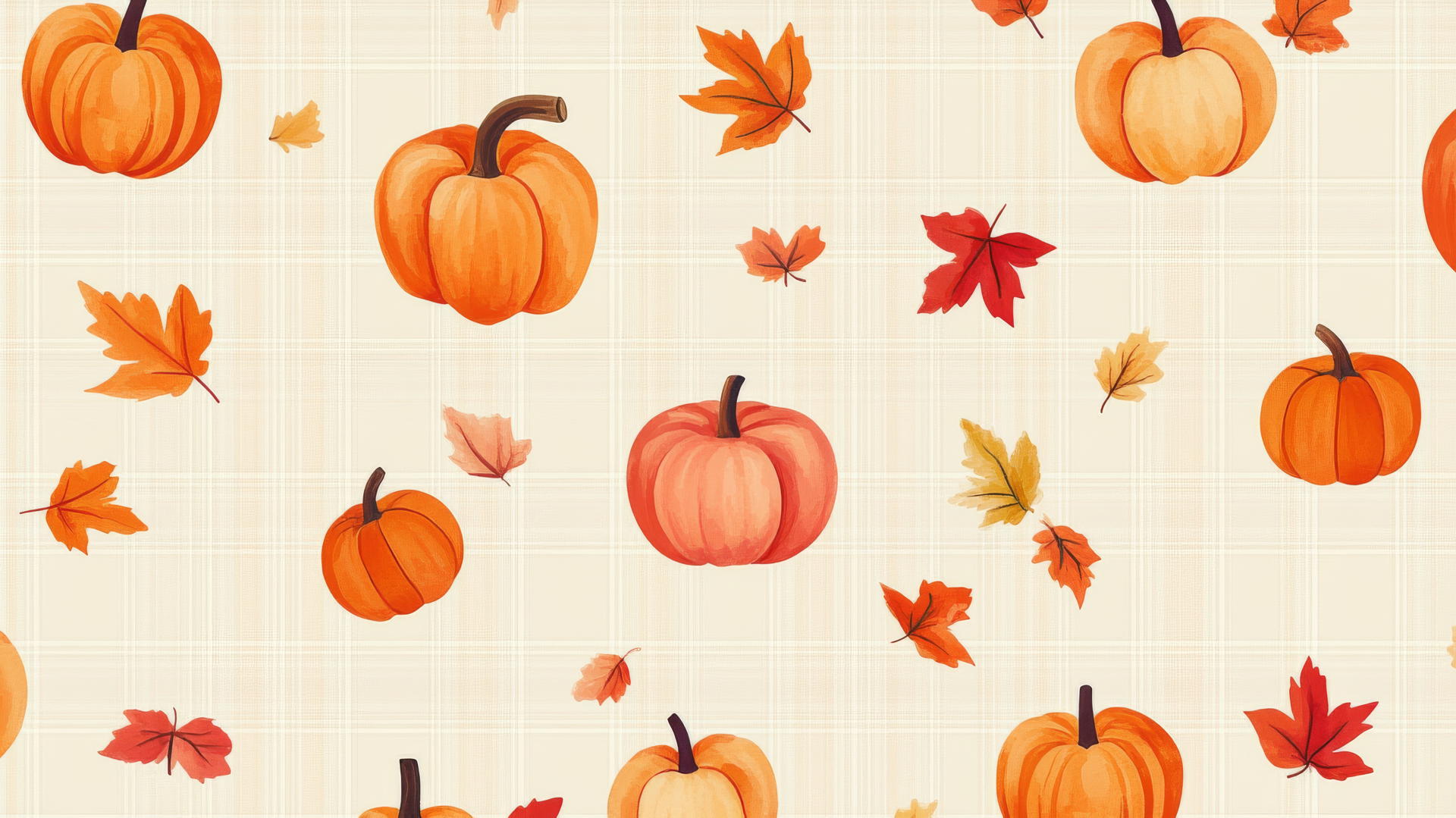 preppy fall wallpaper with plaid, apples, pumpkins, leaves