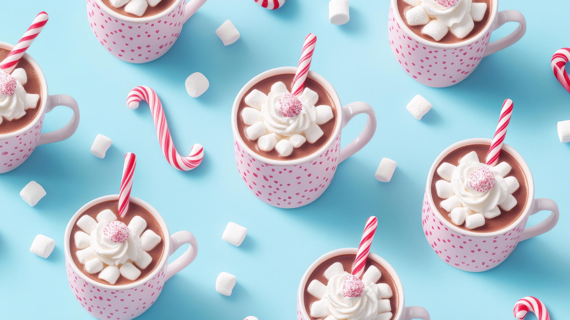 Preppy winter wallpaper with hot cocoa and candy canes