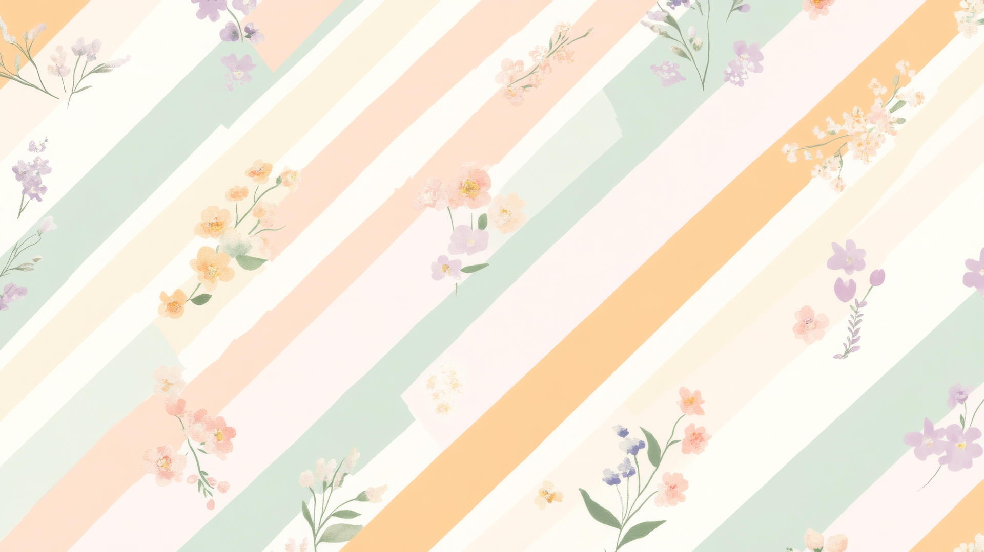 preppy spring wallpaper with diagonal pastel stripes and cute floral motifs