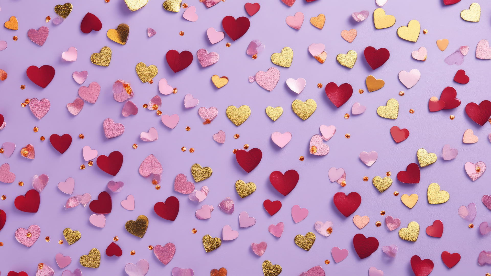 preppy valentines wallpaper with heart-shaped confetti on pastel purple