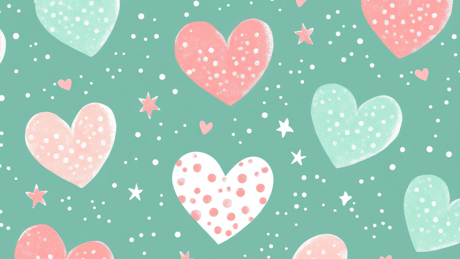 preppy valentines wallpaper with polka dot hearts in pink and white on mint green background